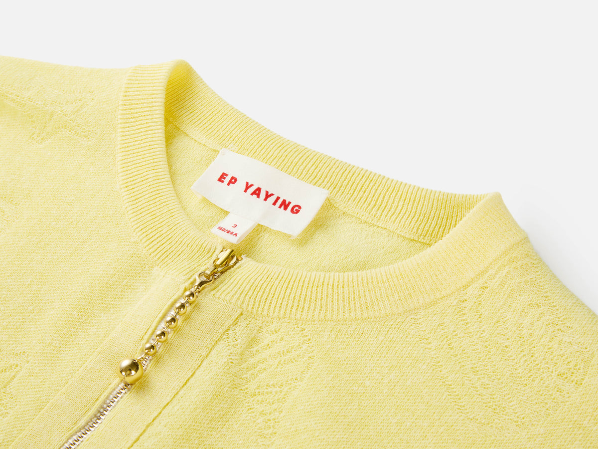 EP YAYING Linen Blended Round Neck Knit Cardigan