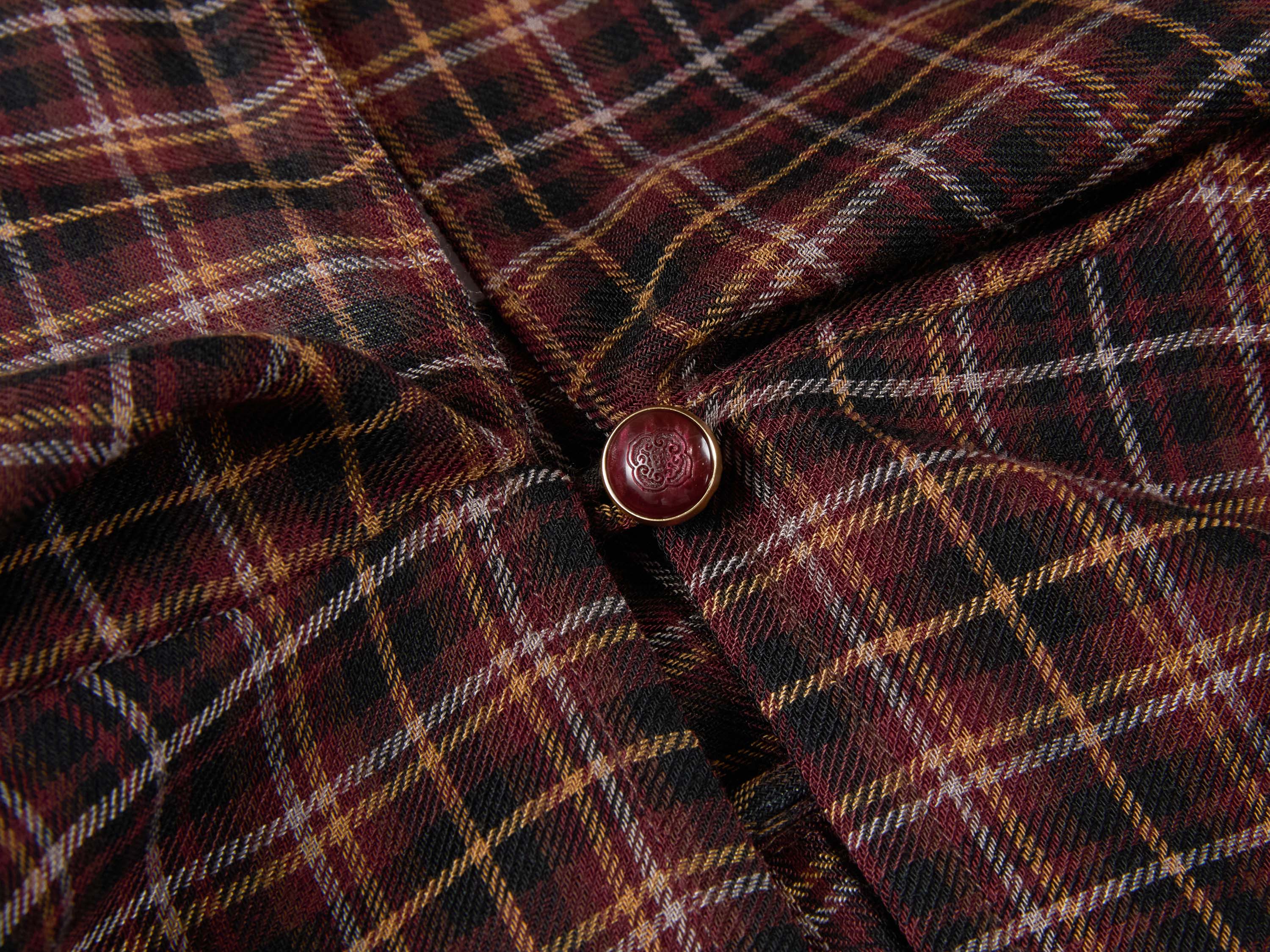 YAYING Plaid Wrap Bow-Collar Top