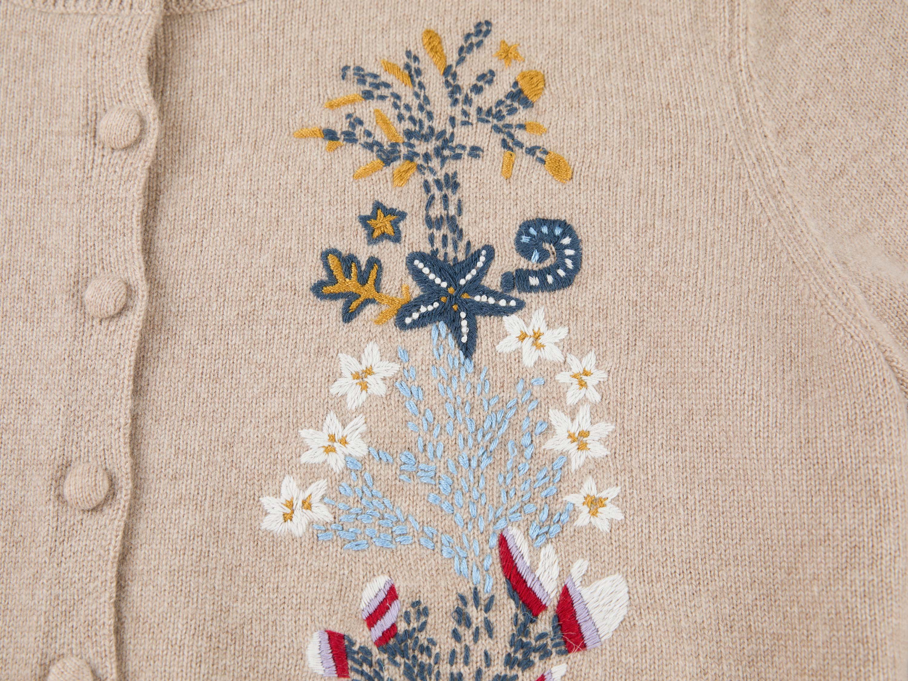 YAYING Oatmeal Embroidered Wool Cashmere Cardigan