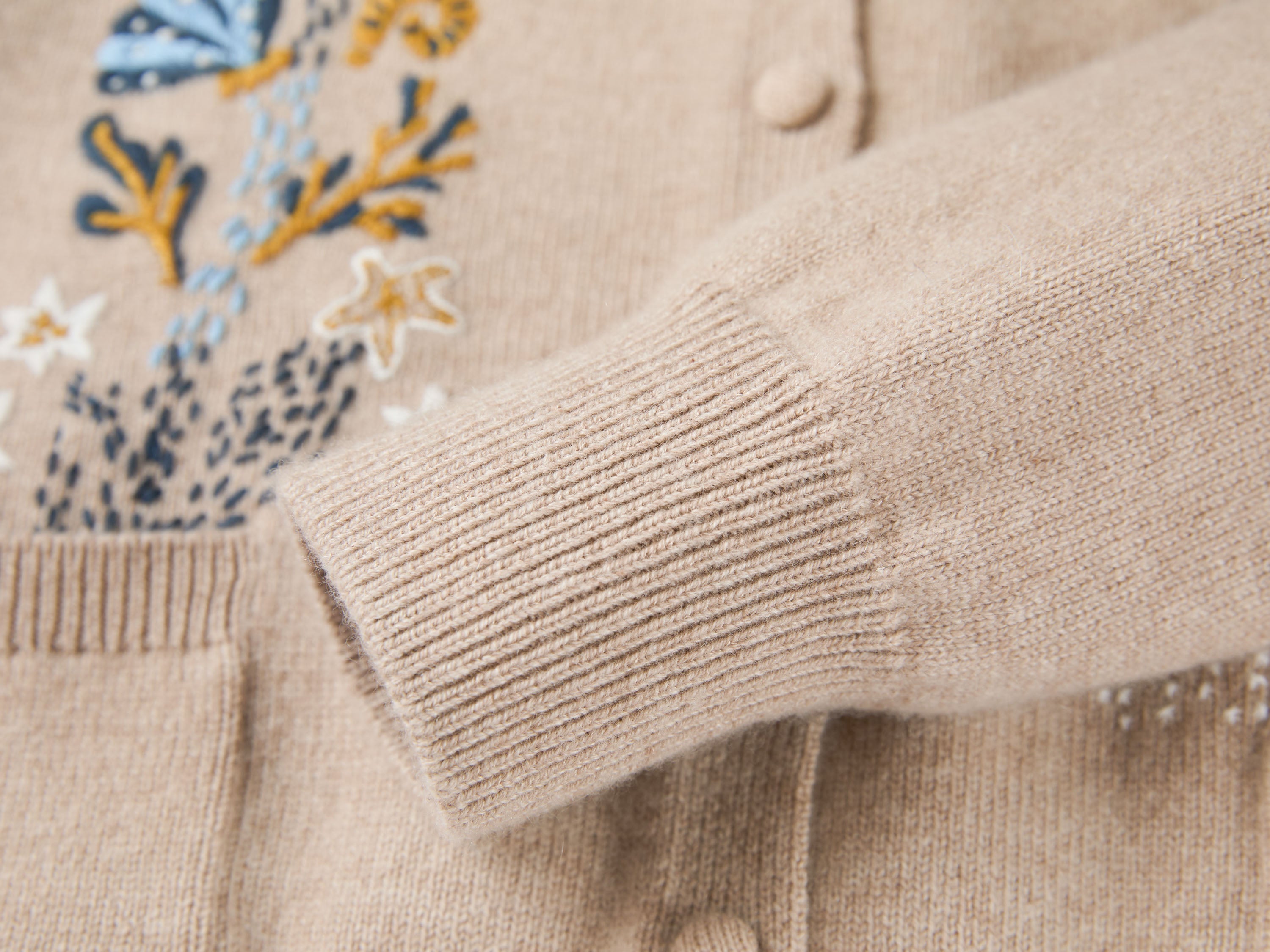 YAYING Oatmeal Embroidered Wool Cashmere Cardigan