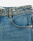 EP YAYING Sophisticated High-Waist Cotton Jacquard Blue Jeans