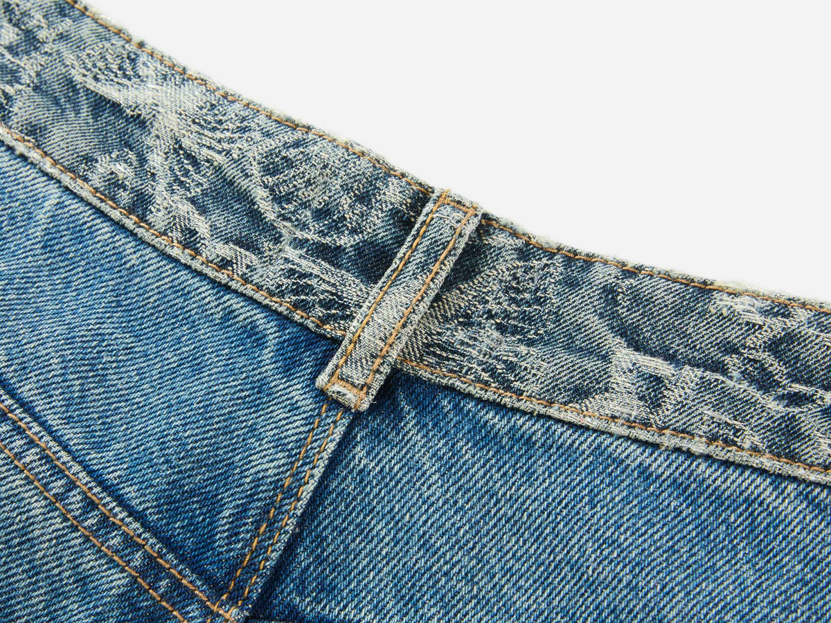 EP YAYING Sophisticated High-Waist Cotton Jacquard Blue Jeans