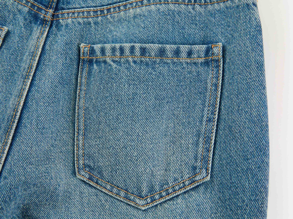 EP YAYING Sophisticated High-Waist Cotton Jacquard Blue Jeans