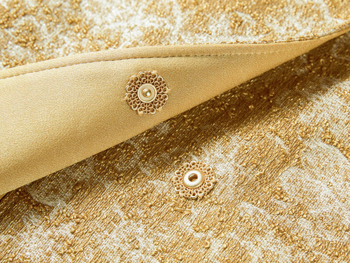 YAYING Gilded Jacquard Mandarin-Collar Mid-Length Coat