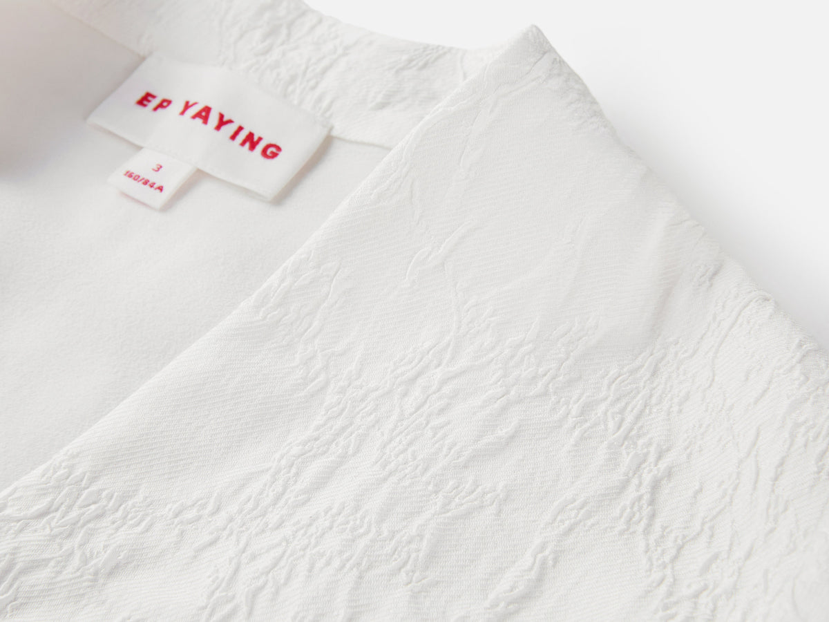 EP YAYING Mulberry Silk White V-Neck Jacquard Jacket