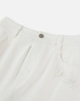 EP YAYING Peony Embroidered 4-Way Stretch Skirt-Front White Denim Skort