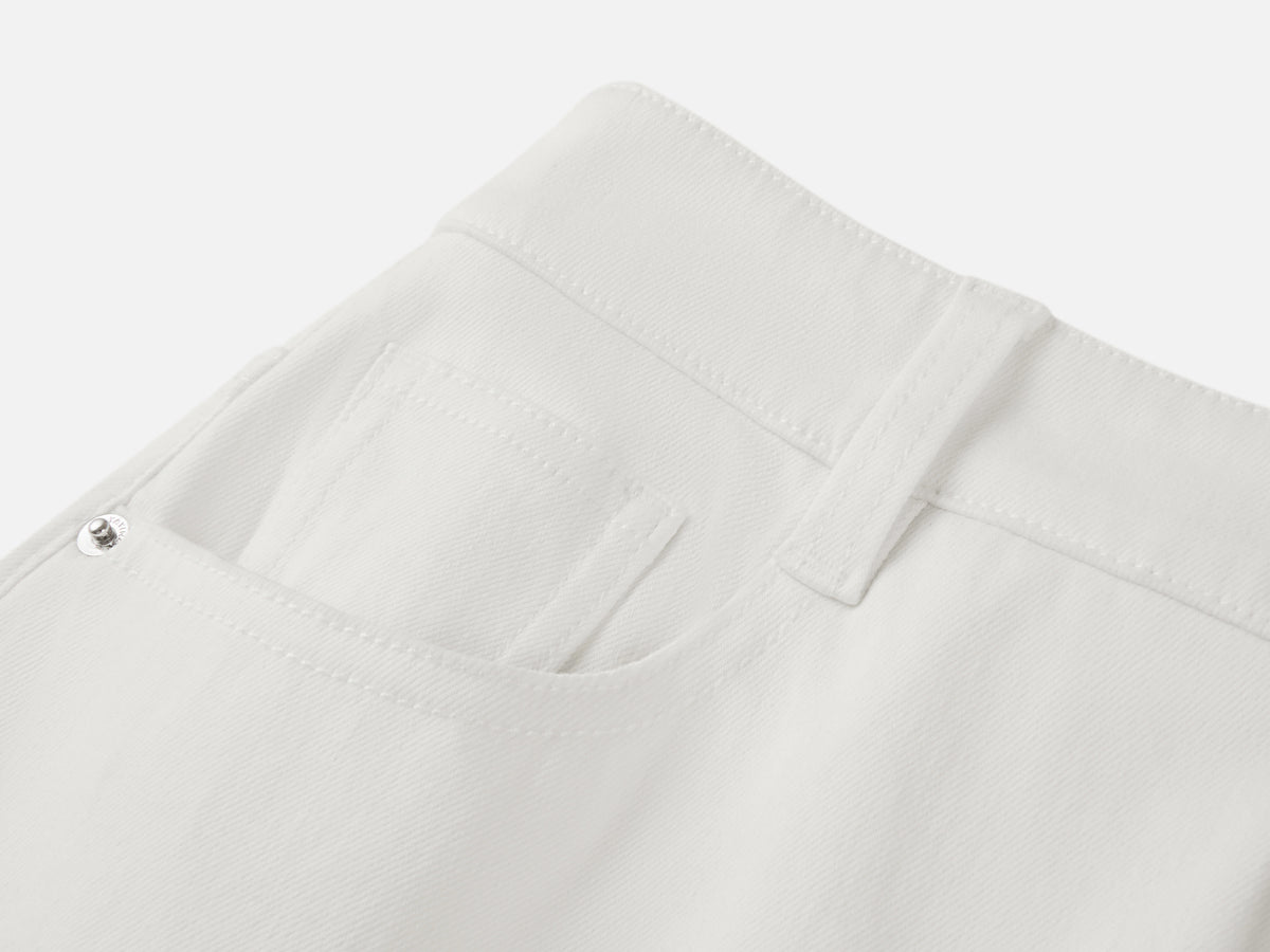 EP YAYING Peony Embroidered 4-Way Stretch Skirt-Front White Denim Skort