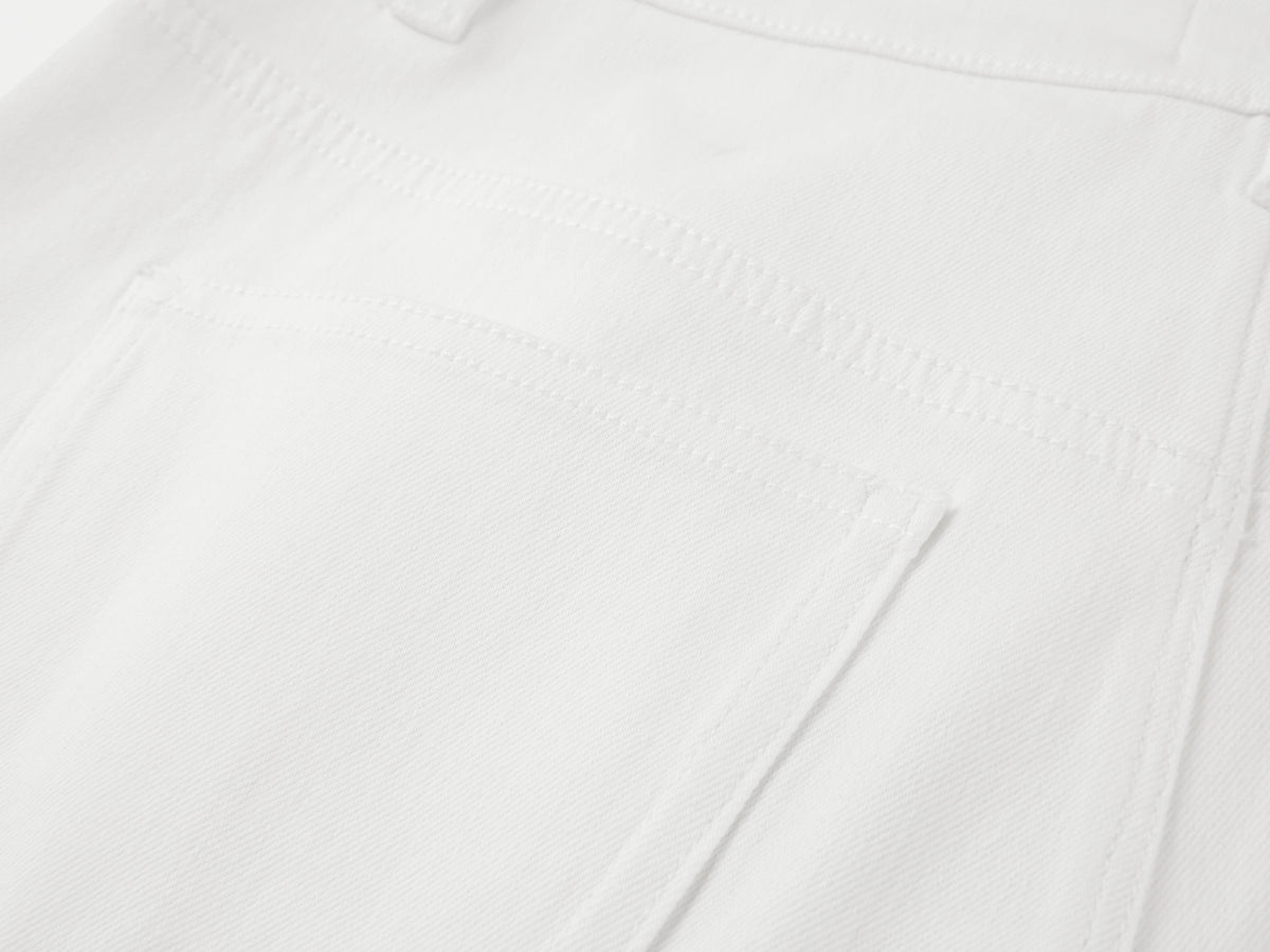 EP YAYING Peony Embroidered 4-Way Stretch Skirt-Front White Denim Skort