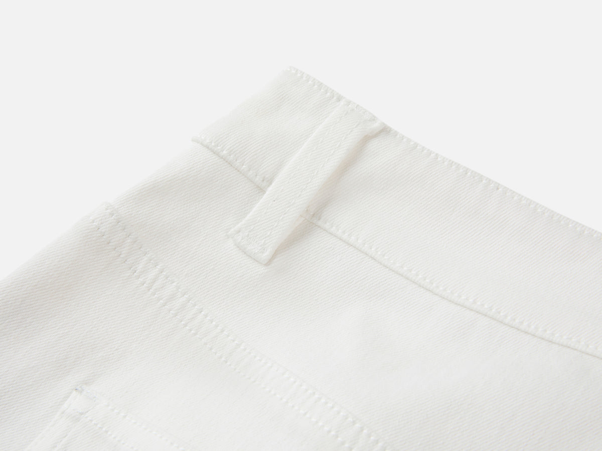 EP YAYING Peony Embroidered 4-Way Stretch Skirt-Front White Denim Skort