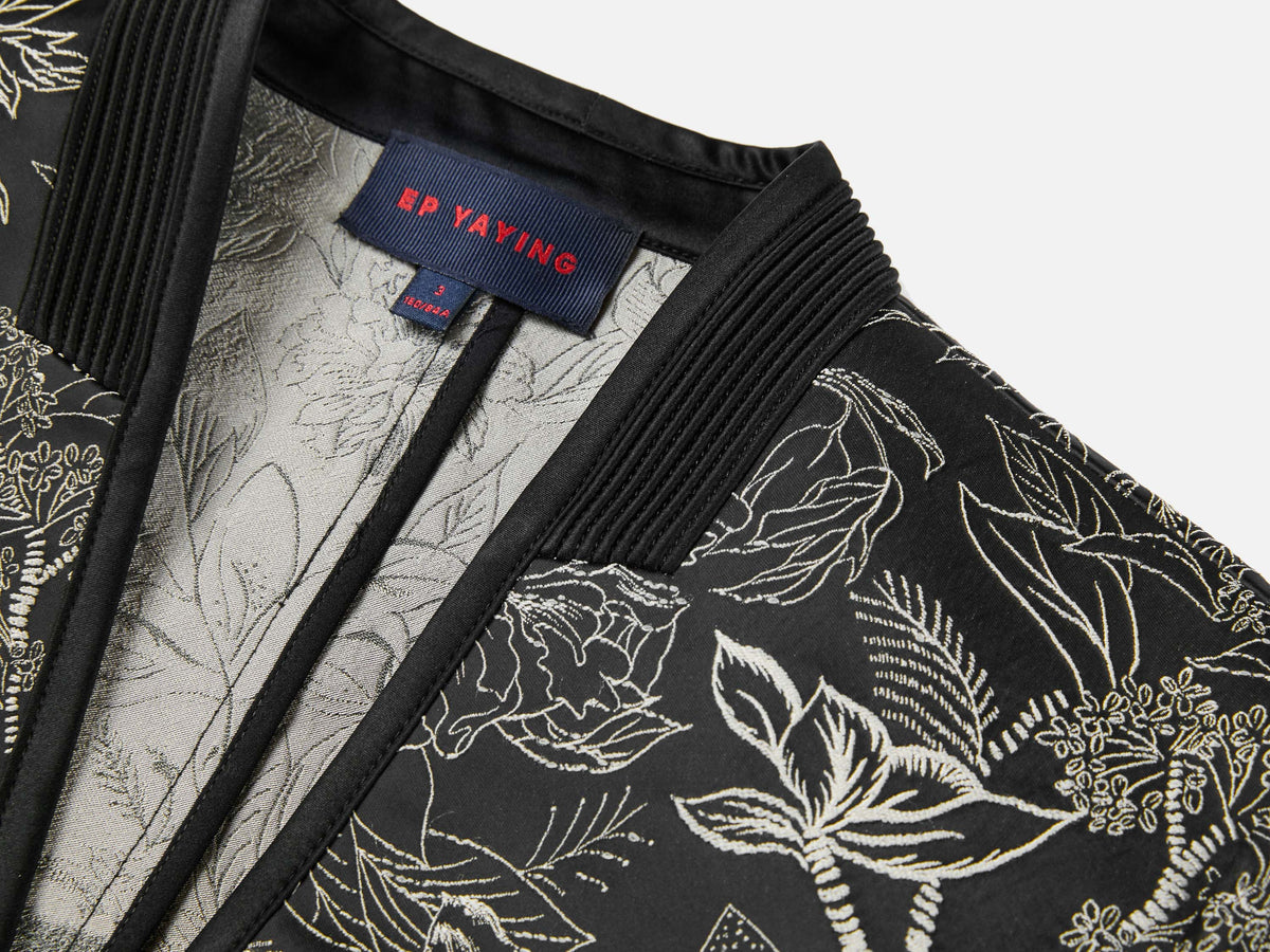 EP YAYING Silk Satin Jacquard Waist-Cinched Blazer