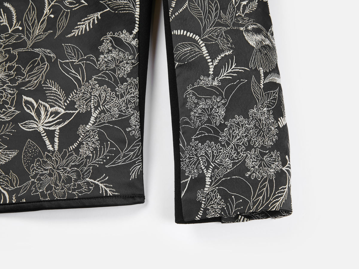 EP YAYING Silk Satin Jacquard Waist-Cinched Blazer