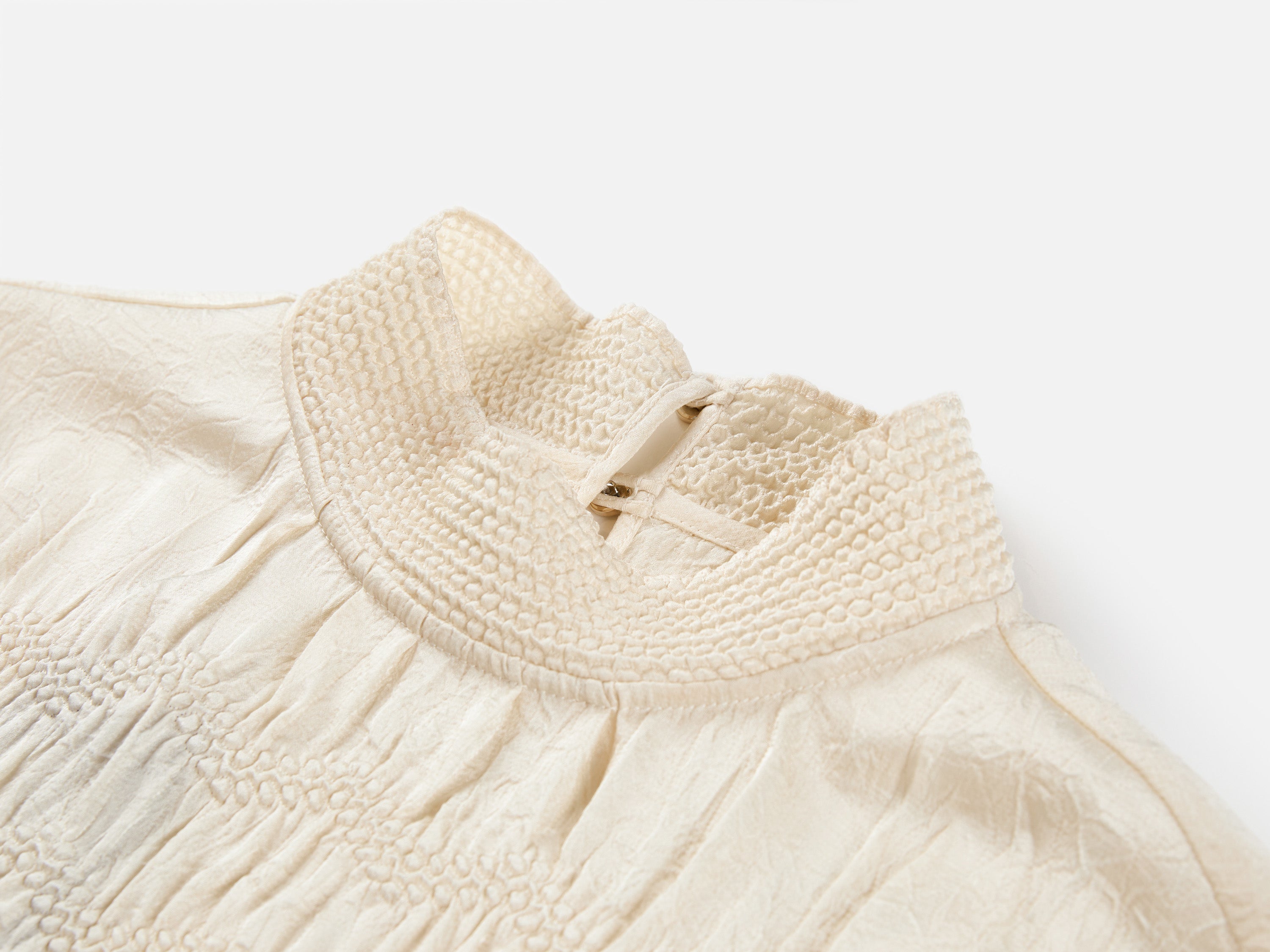 Silk Double-Face Satin Micro-Pleat Mandarin Collar Top