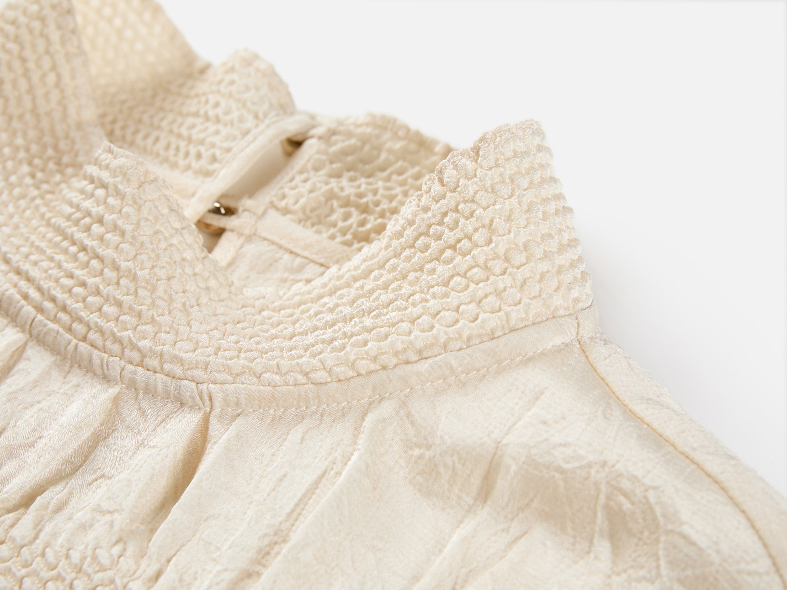 Silk Double-Face Satin Micro-Pleat Mandarin Collar Top