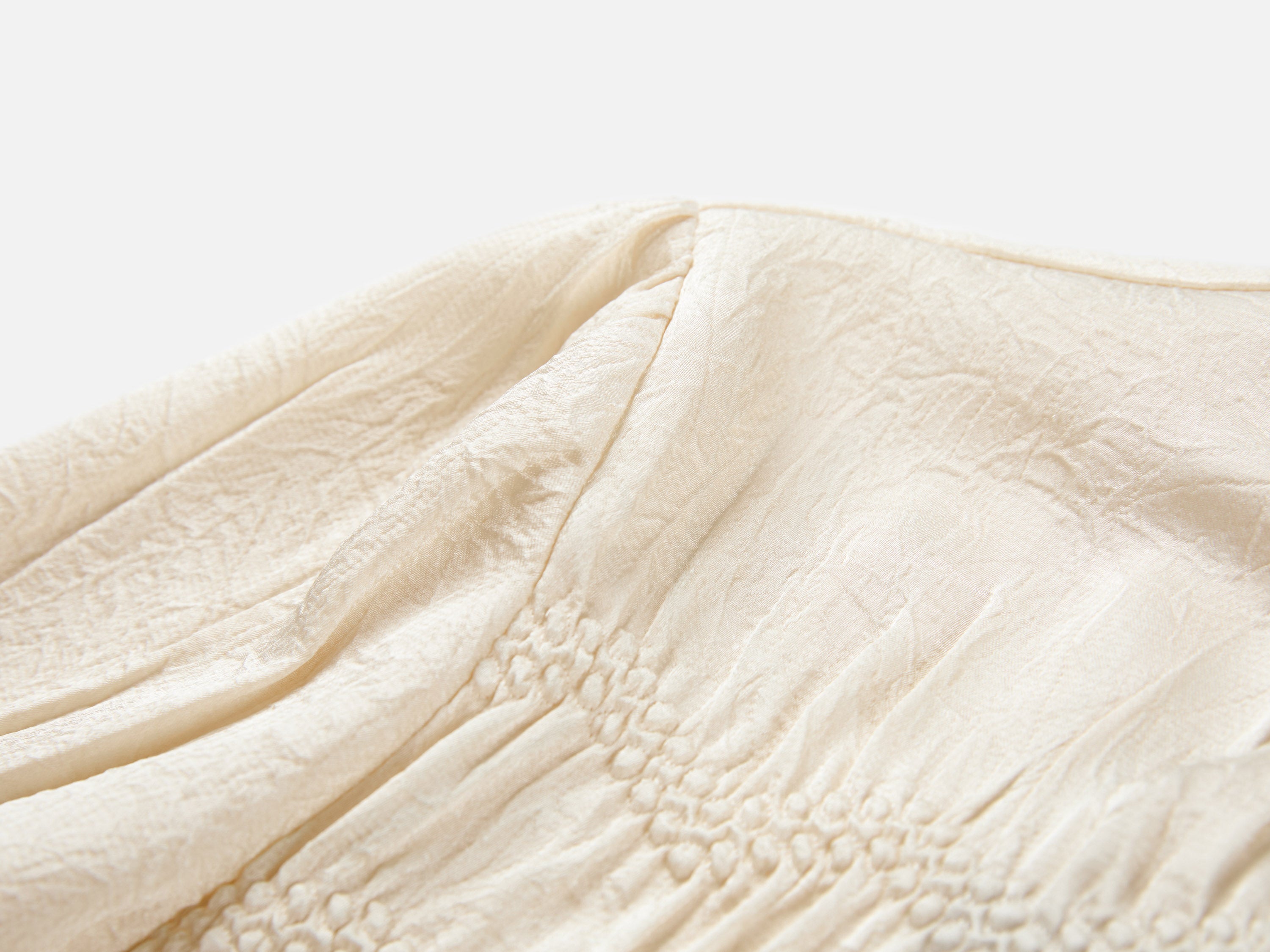 Silk Double-Face Satin Micro-Pleat Mandarin Collar Top