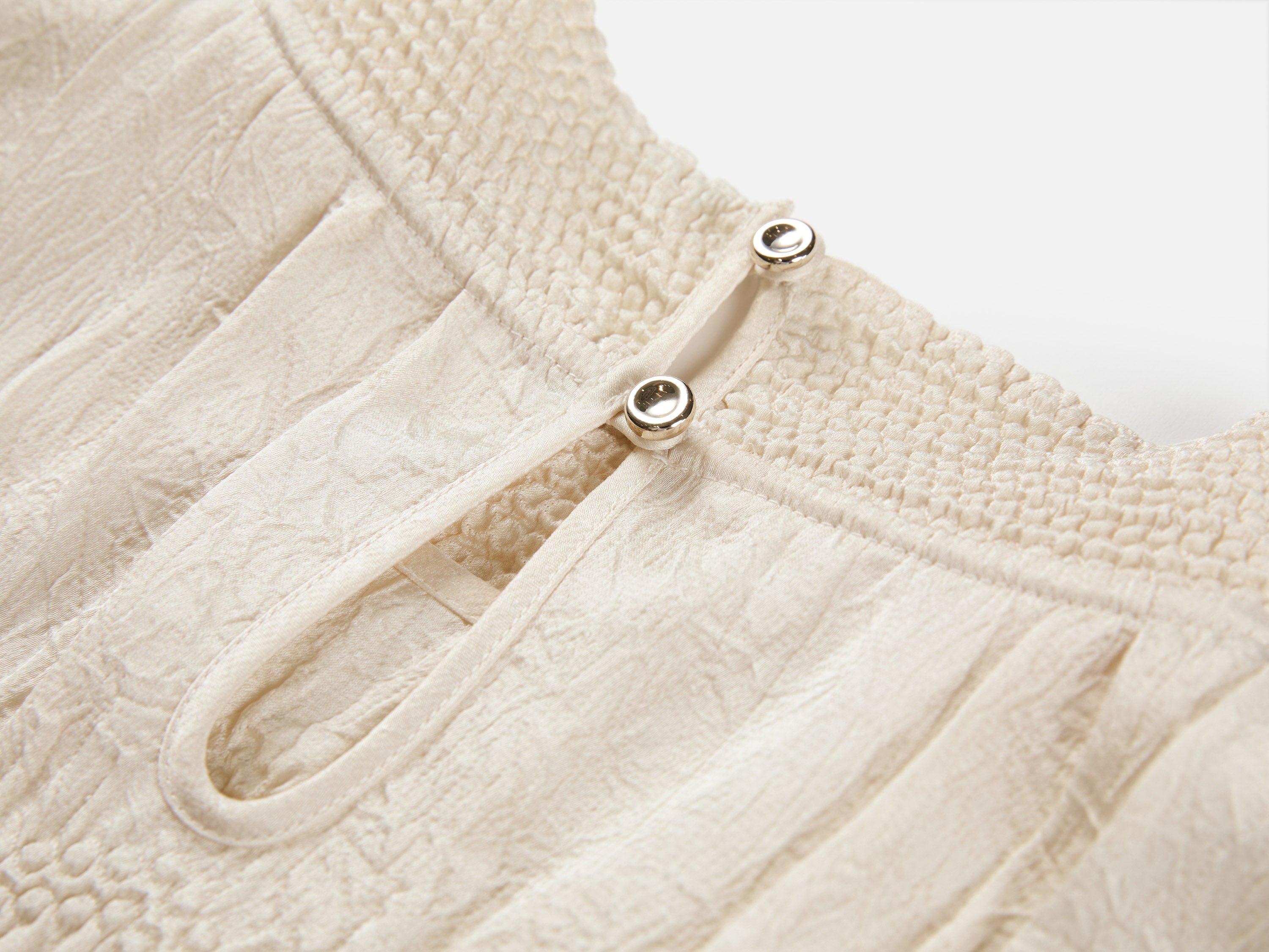 Silk Double-Face Satin Micro-Pleat Mandarin Collar Top