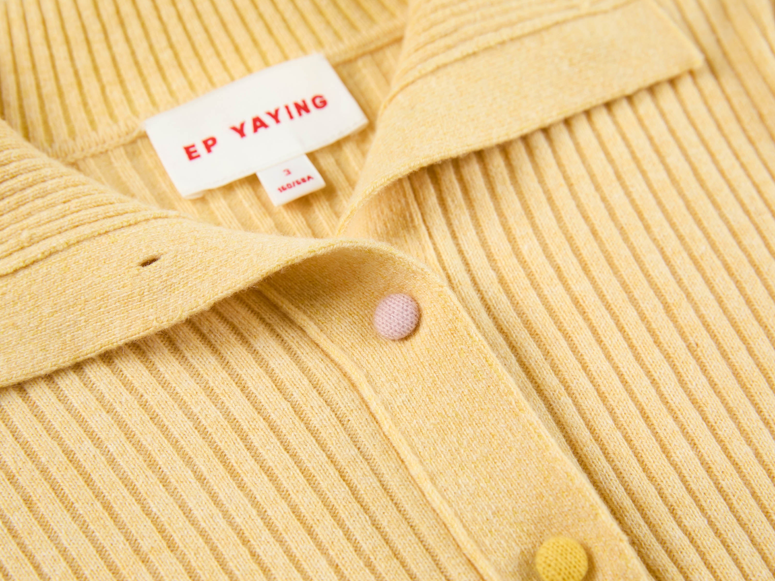EP YAYING Colorful Button Ribbed Stand-Collar Cardigan