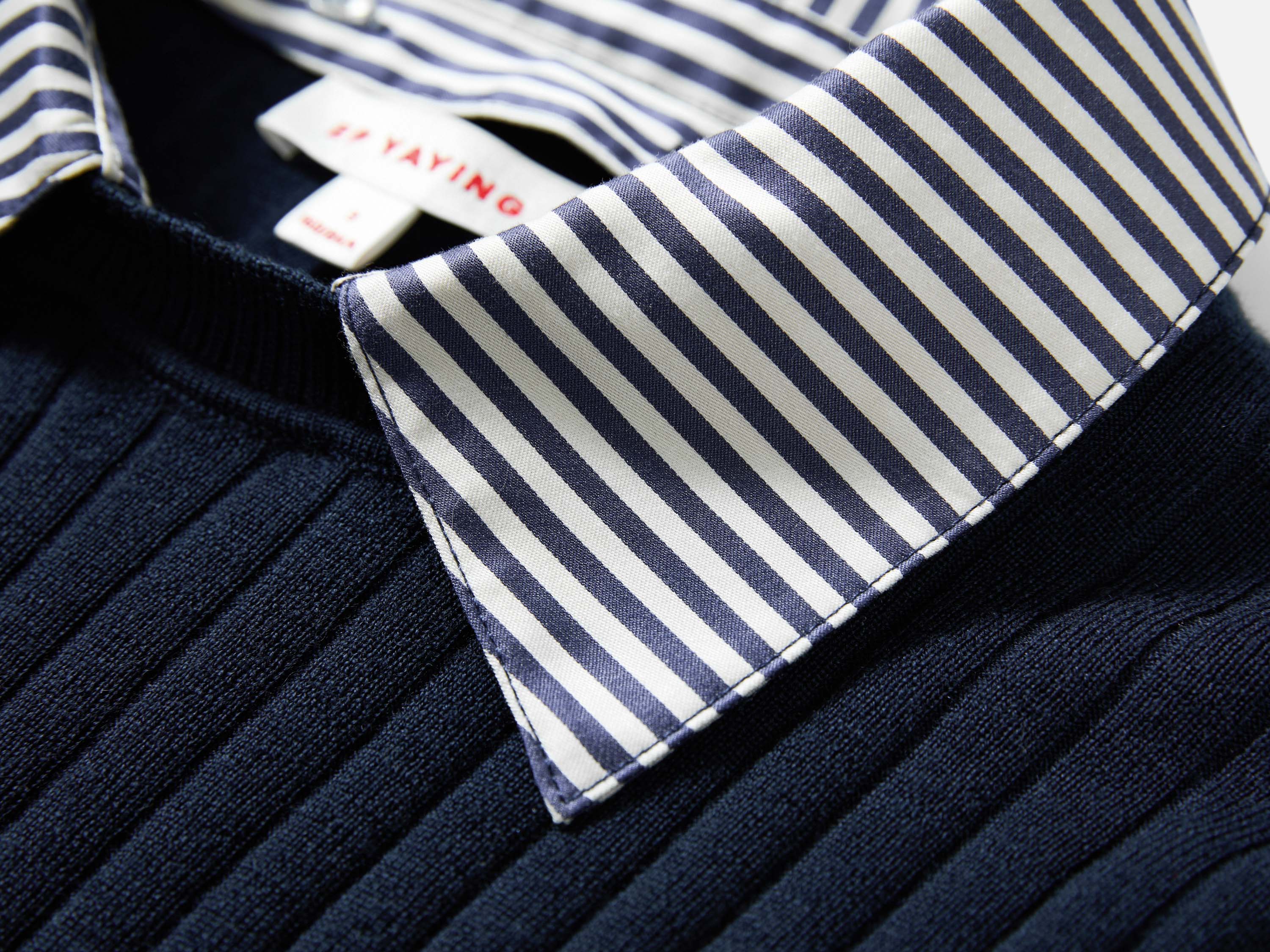 EP YAYING Striped Shirt-Splice Faux Layered Knit Top