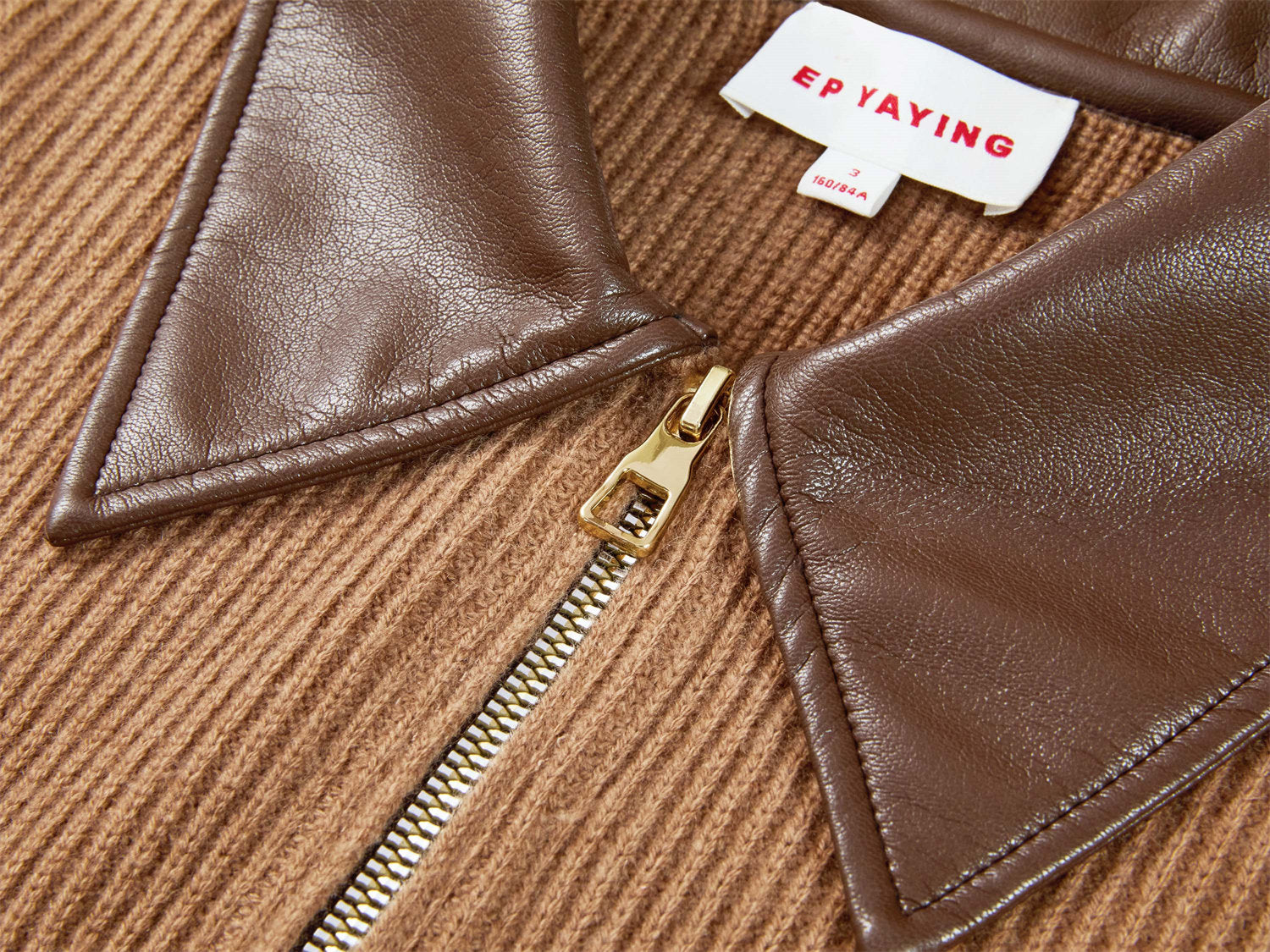 EP YAYING Cashmere Leather Collar Knitted Sweater