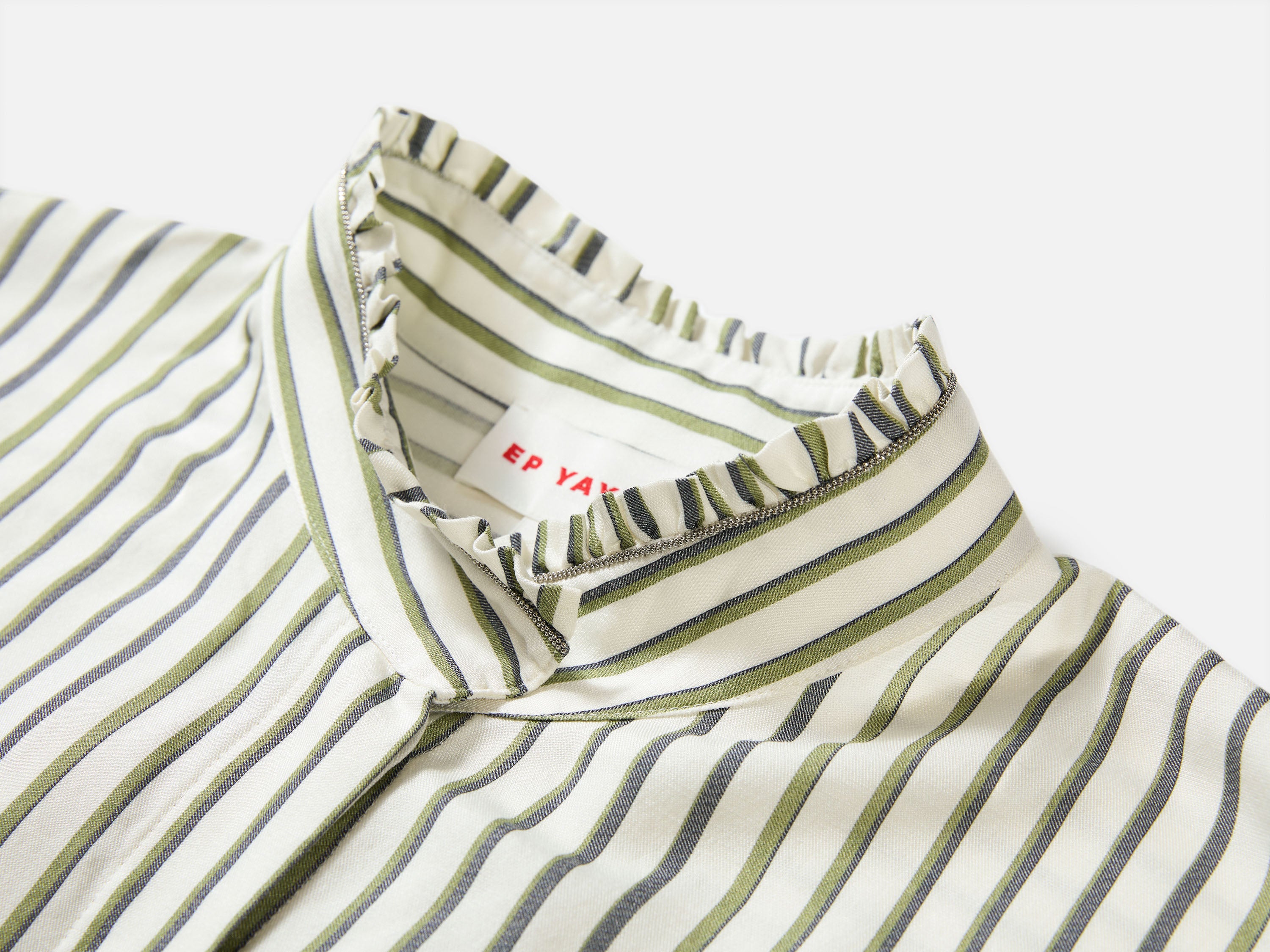 EP YAYING Green Stripe Ruffle Collar Blouse