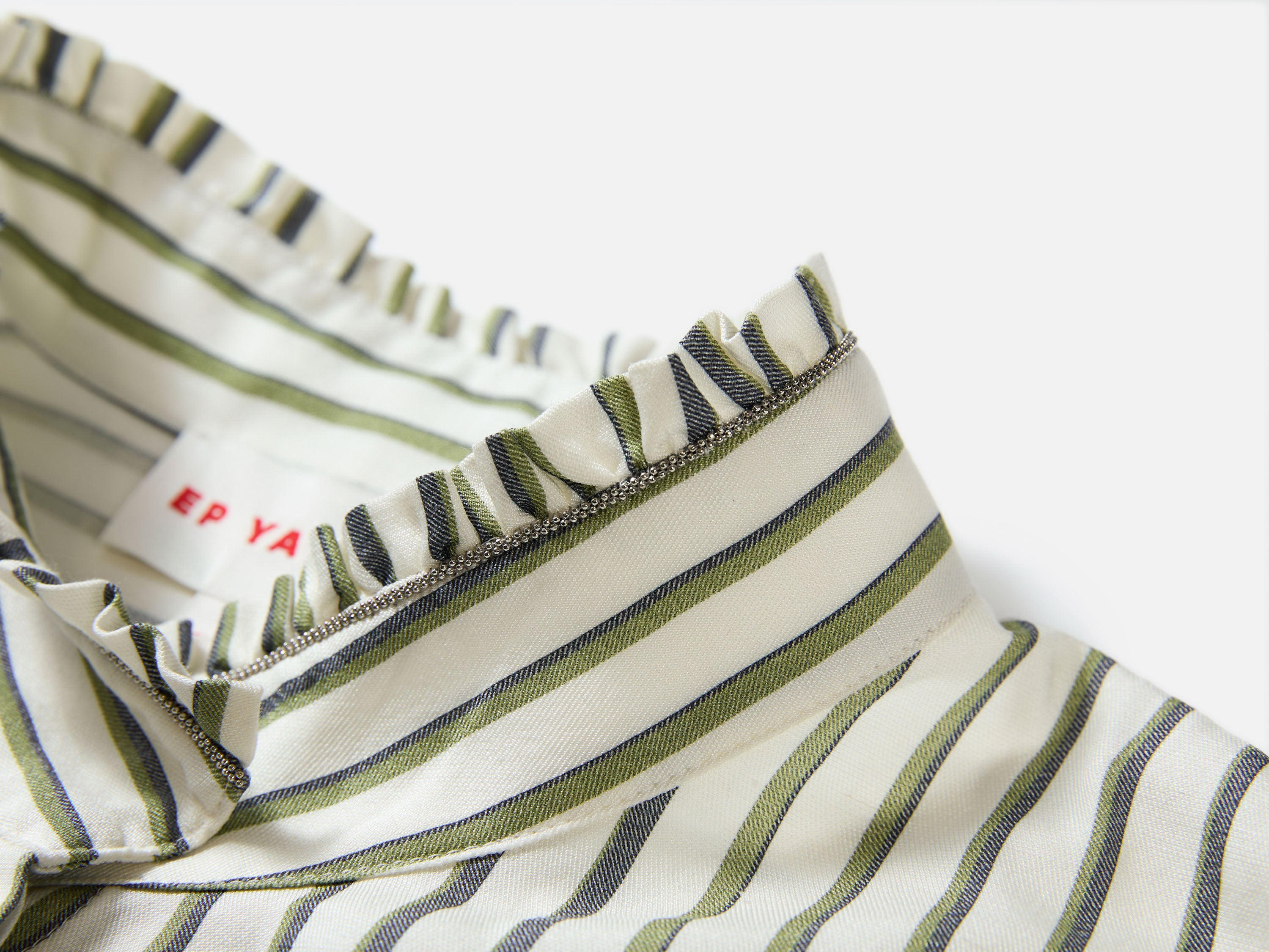 EP YAYING Green Stripe Ruffle Collar Blouse