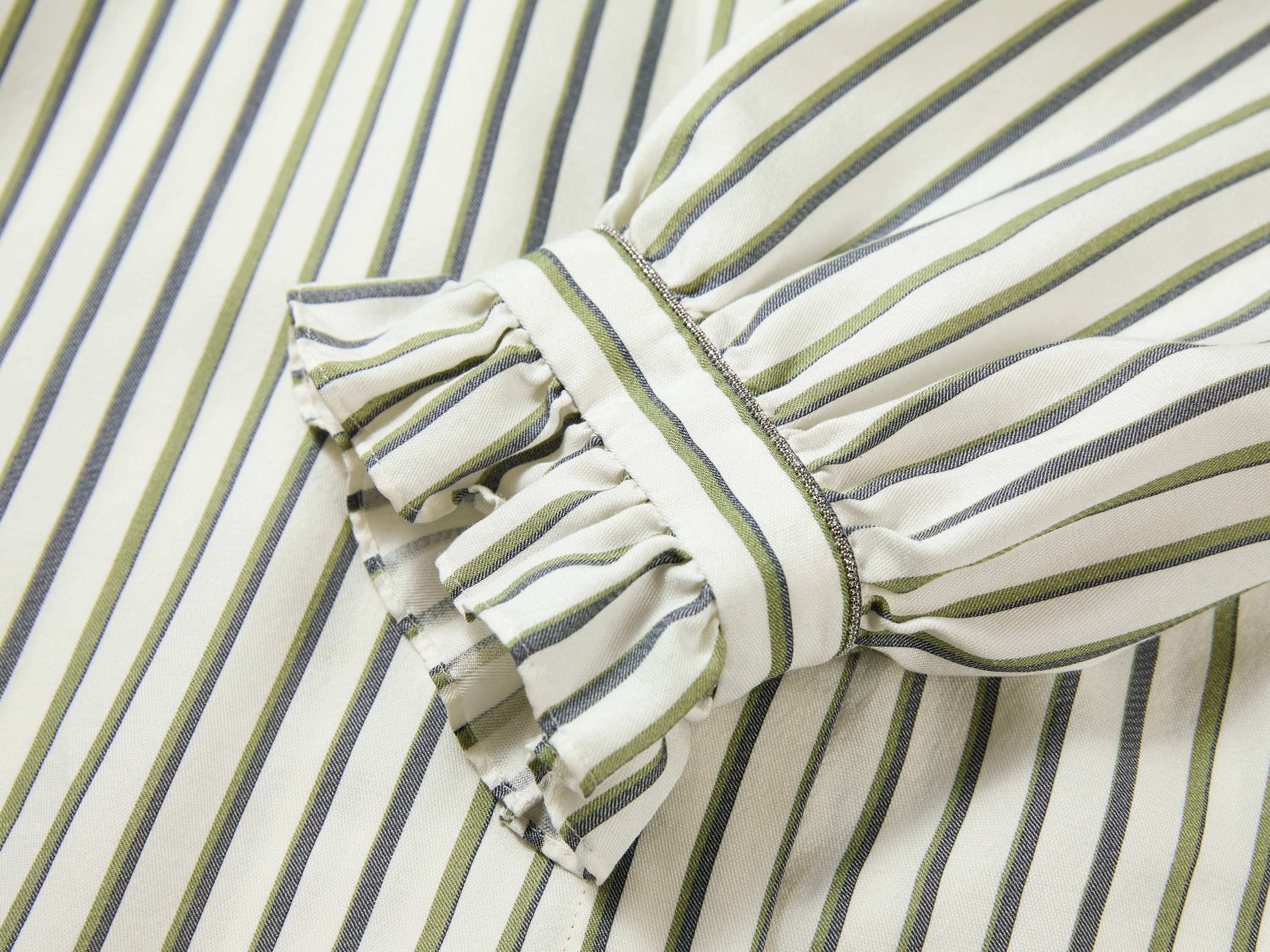 EP YAYING Green Stripe Ruffle Collar Blouse