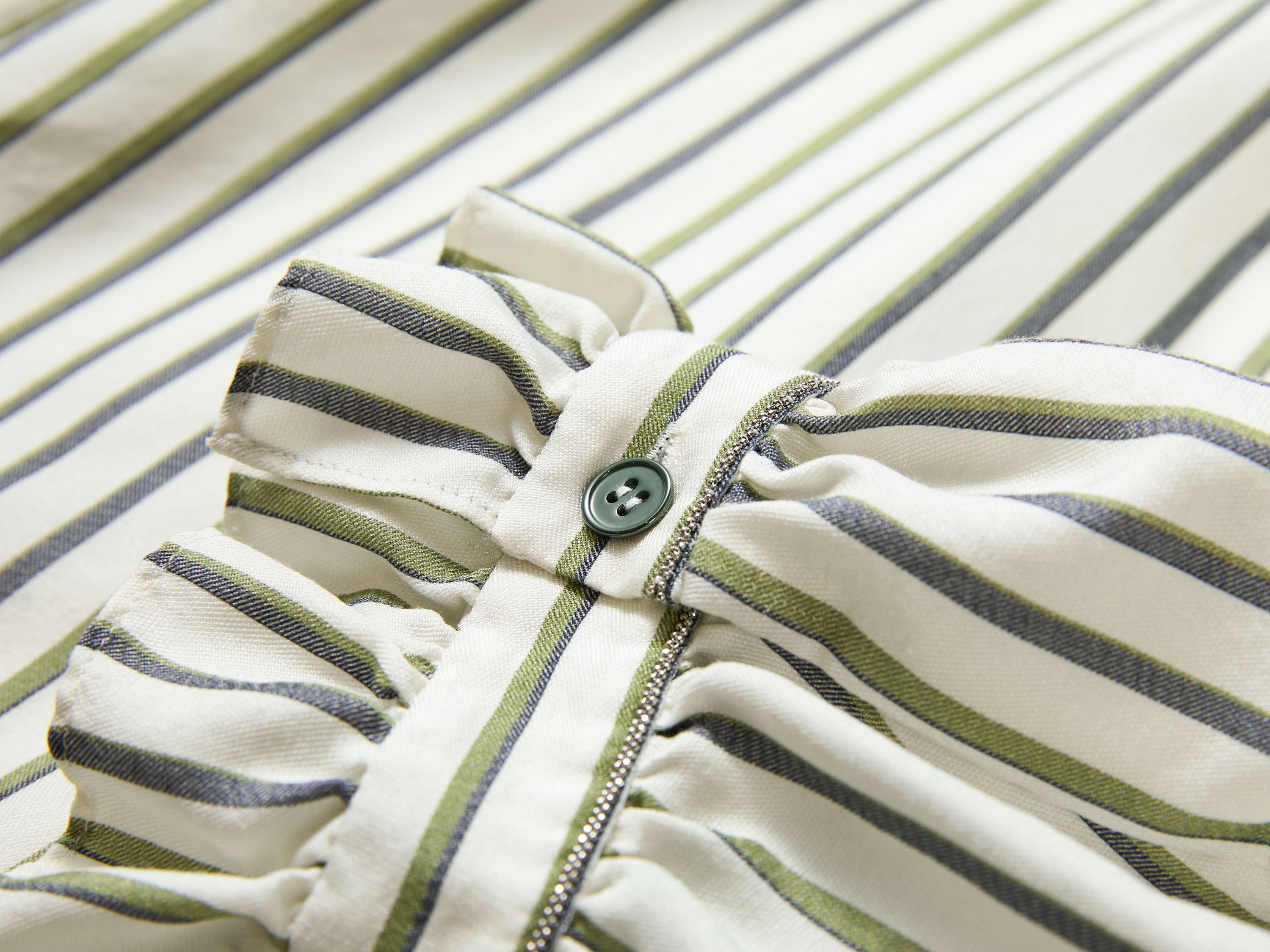 EP YAYING Green Stripe Ruffle Collar Blouse