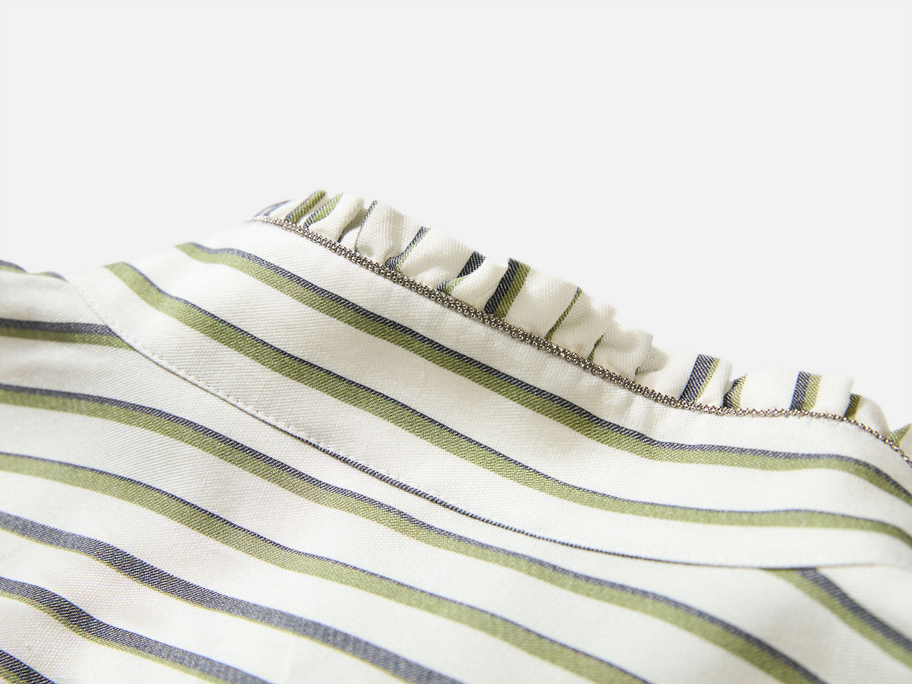 EP YAYING Green Stripe Ruffle Collar Blouse