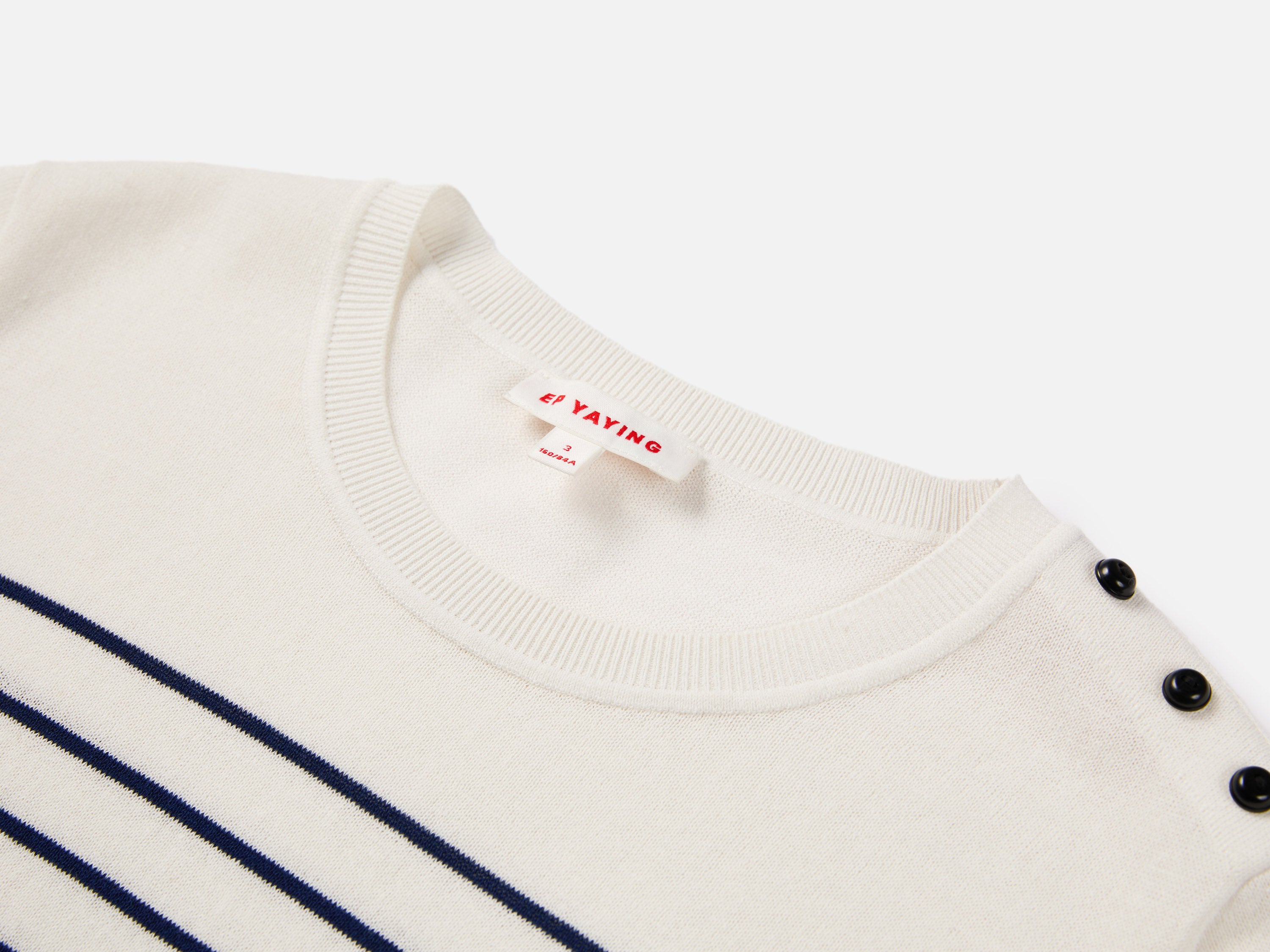 EP YAYING Relaxed Round Neck Embossed Linen Stripe Knit T-Shirt