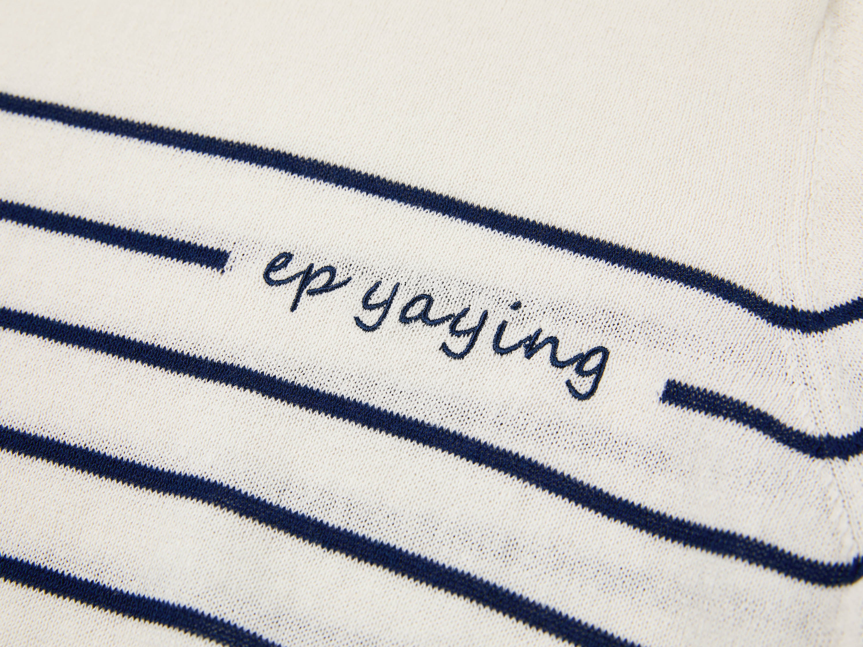 EP YAYING Relaxed Round Neck Embossed Linen Stripe Knit T-Shirt
