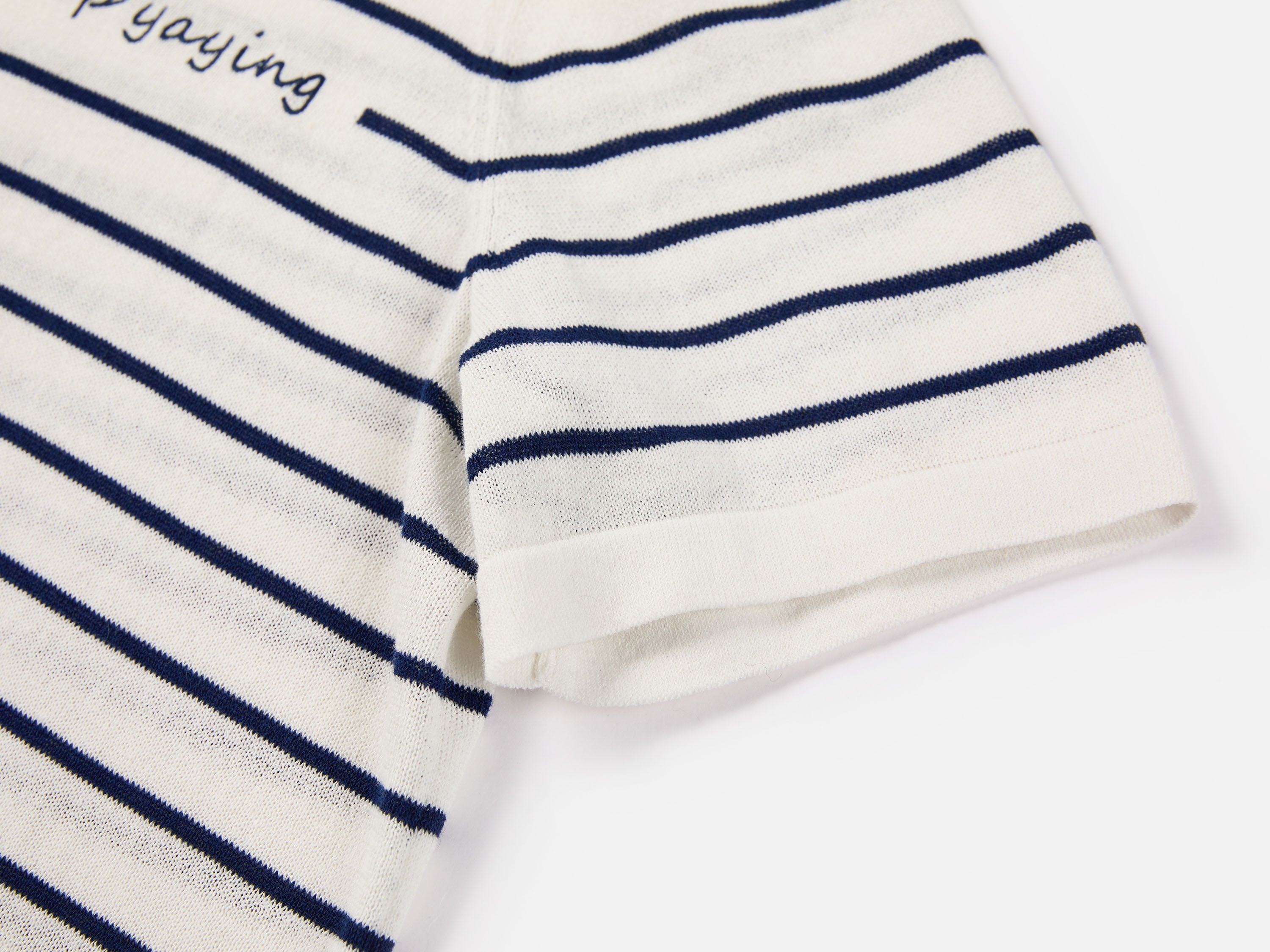 EP YAYING Relaxed Round Neck Embossed Linen Stripe Knit T-Shirt