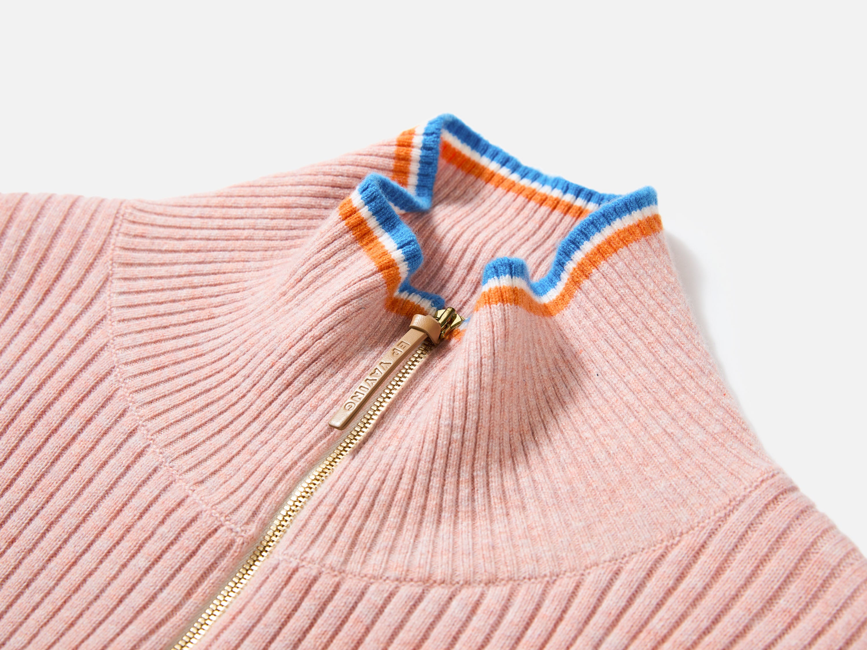 EP YAYING Light Color Cashmere Colorblock Trim Zip Pullover