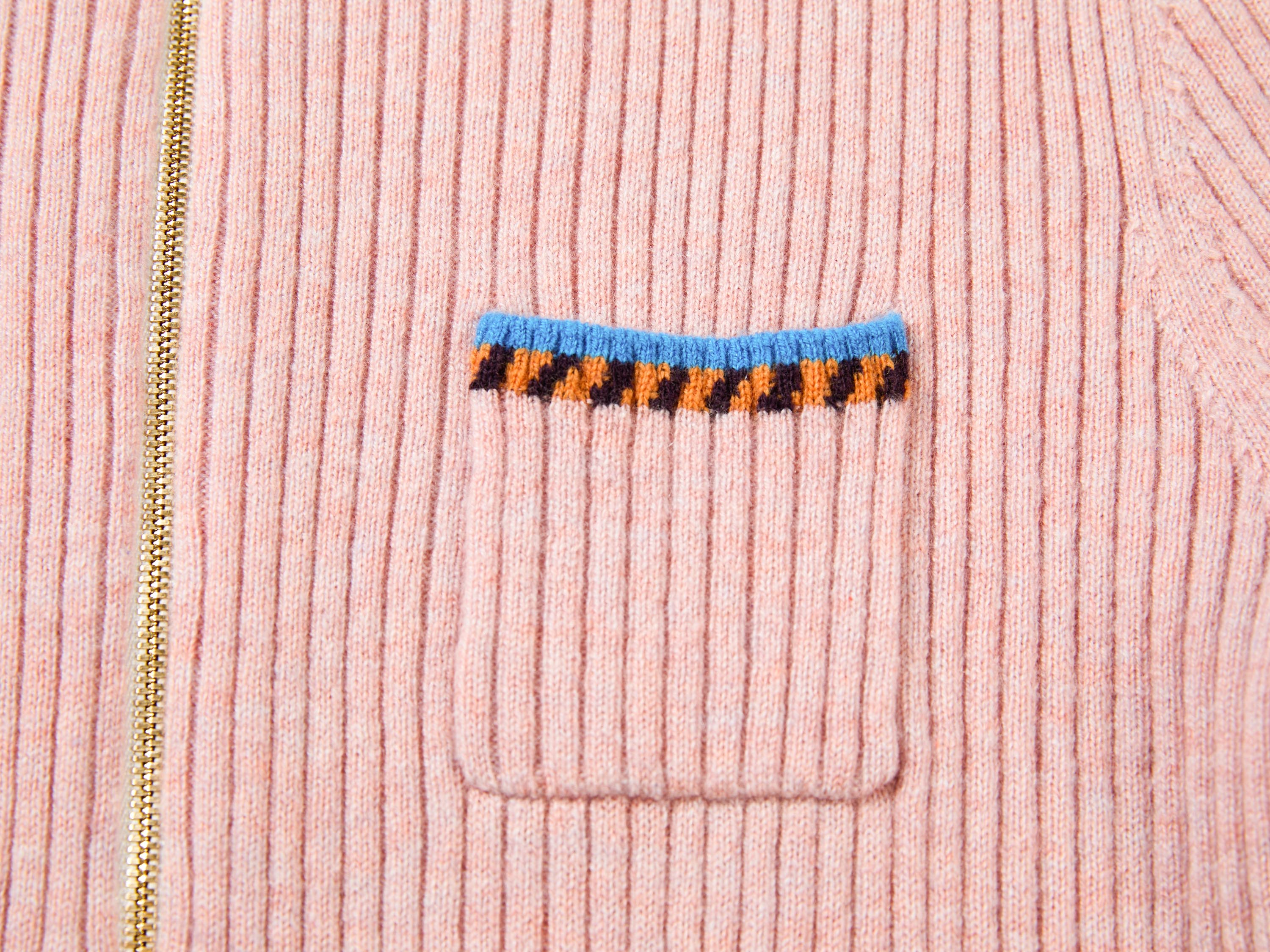 EP YAYING Light Color Cashmere Colorblock Trim Zip Pullover
