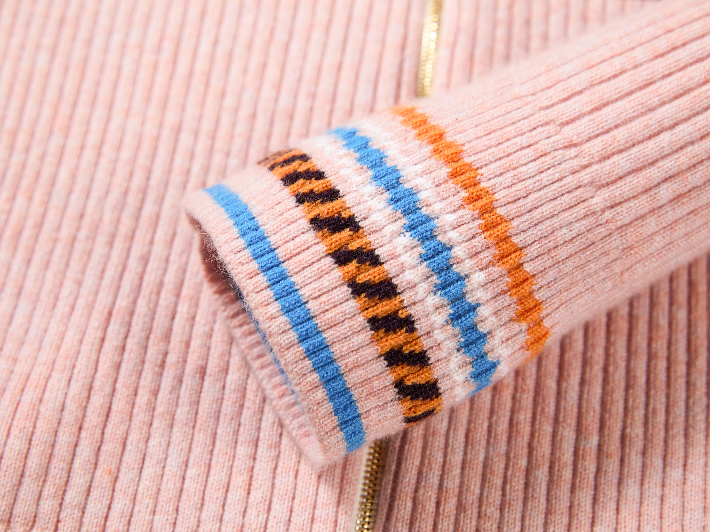 EP YAYING Light Color Cashmere Colorblock Trim Zip Pullover