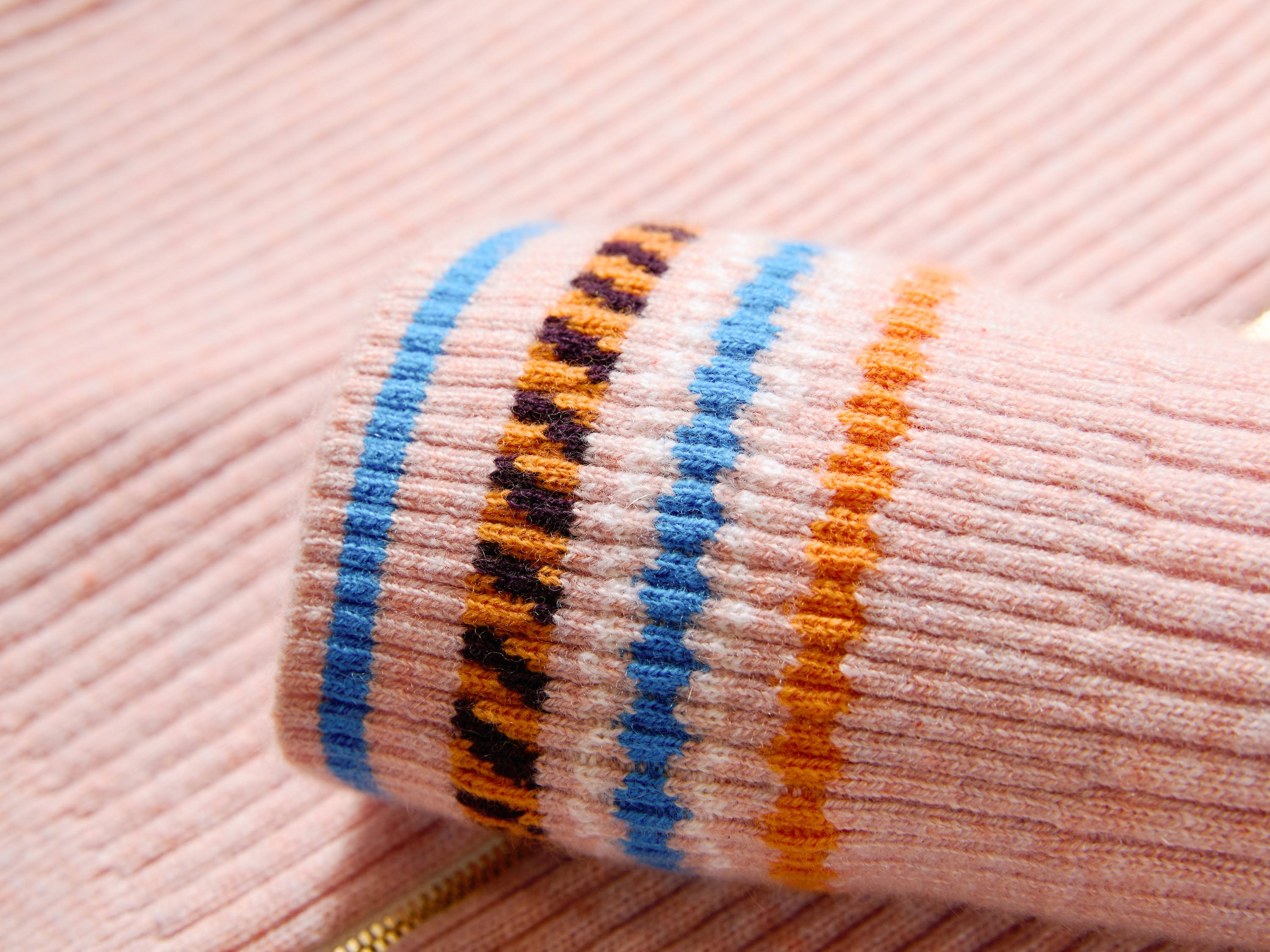EP YAYING Light Color Cashmere Colorblock Trim Zip Pullover