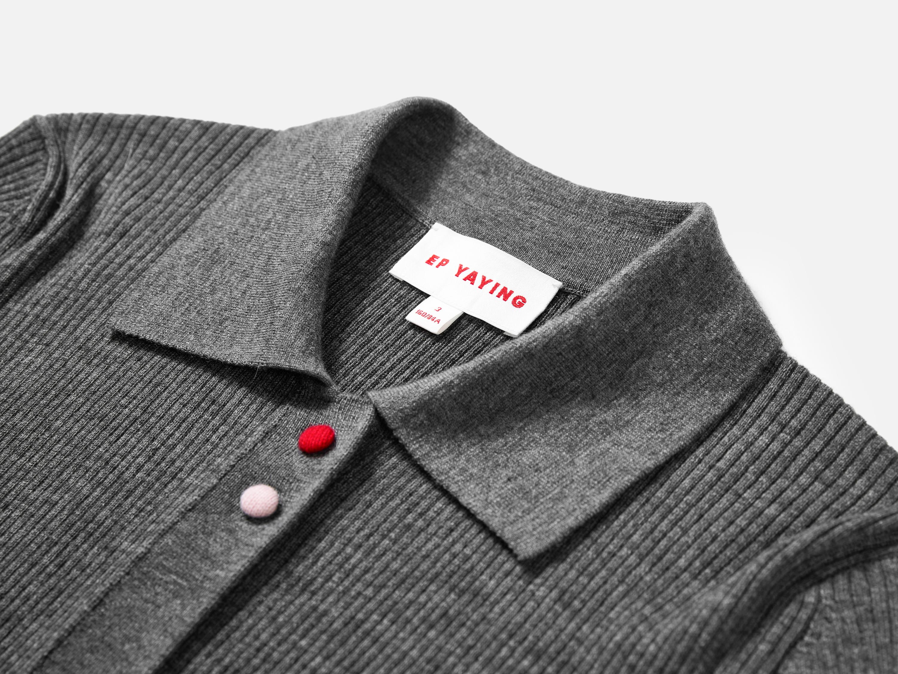EP YAYING Polo Collar Waist-Fitted Cardigan