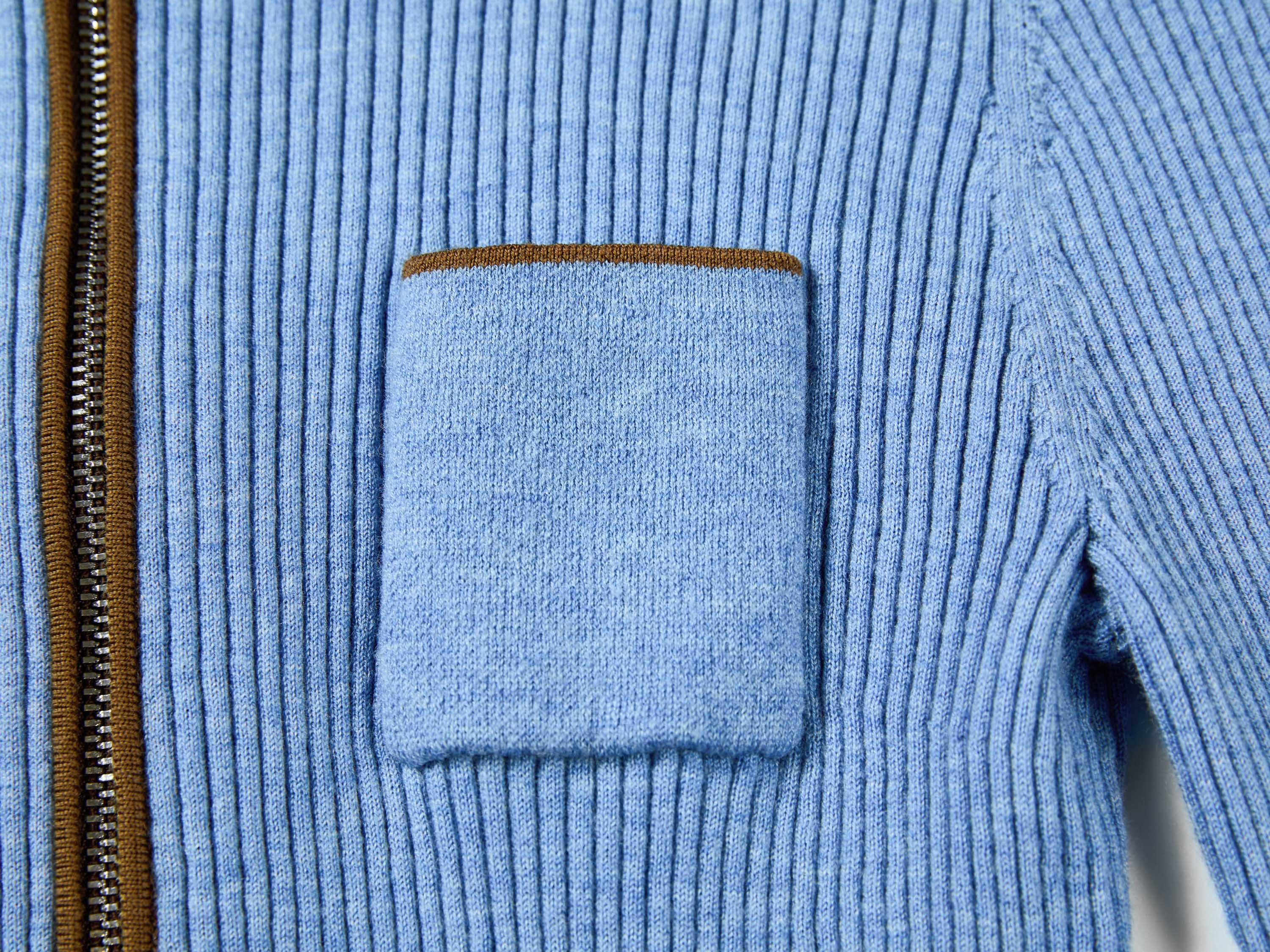EP YAYING Colorblock Zip-Up Ribbed Stand Collar Cardigan