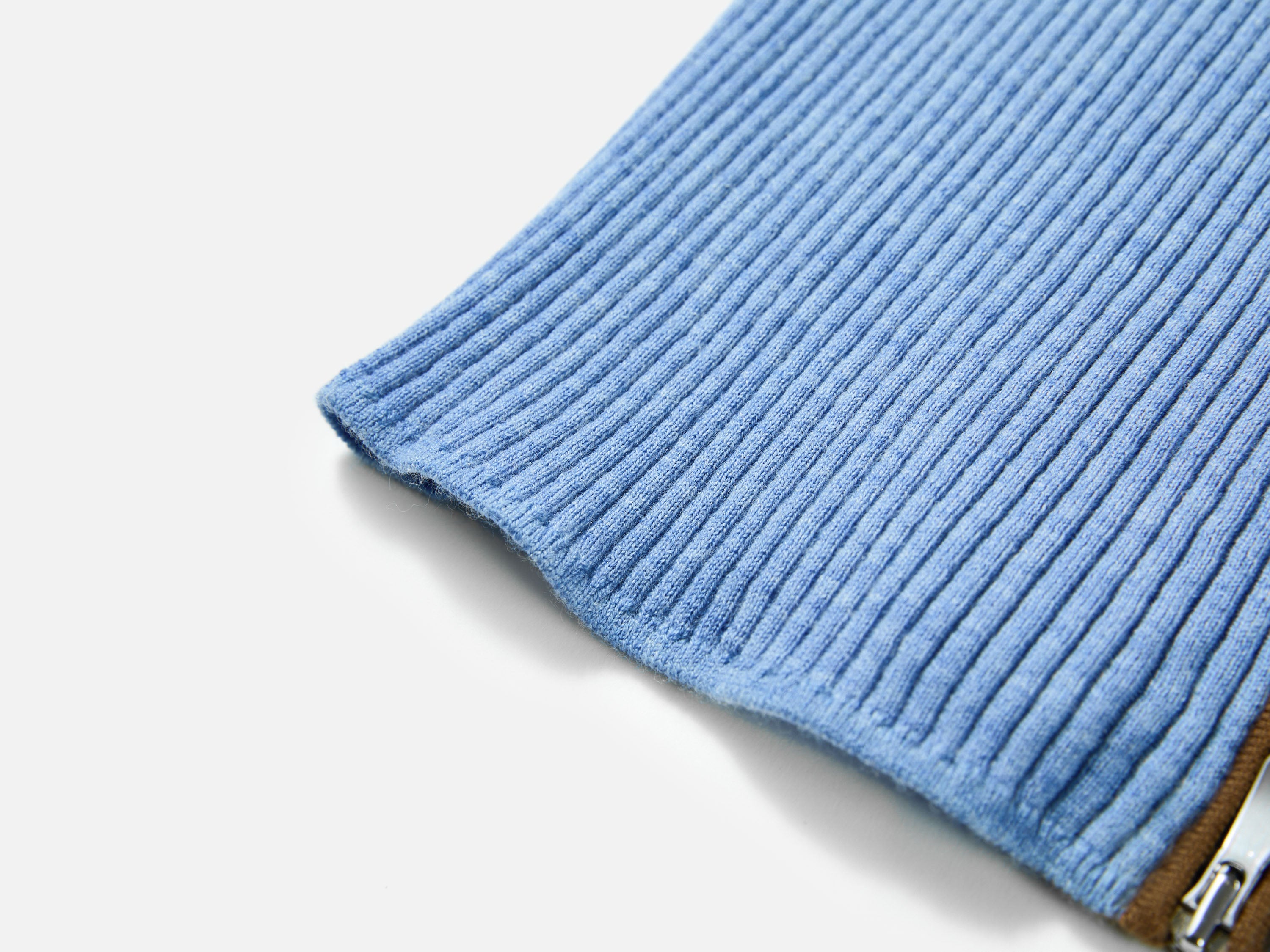 EP YAYING Colorblock Zip-Up Ribbed Stand Collar Cardigan