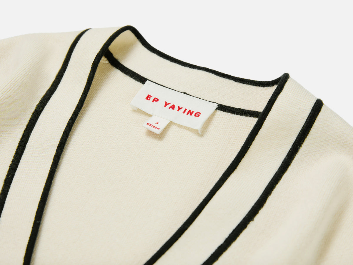 EP YAYING Cotton Cashmere Blended V-Neck Color-Block Knit Cardigan