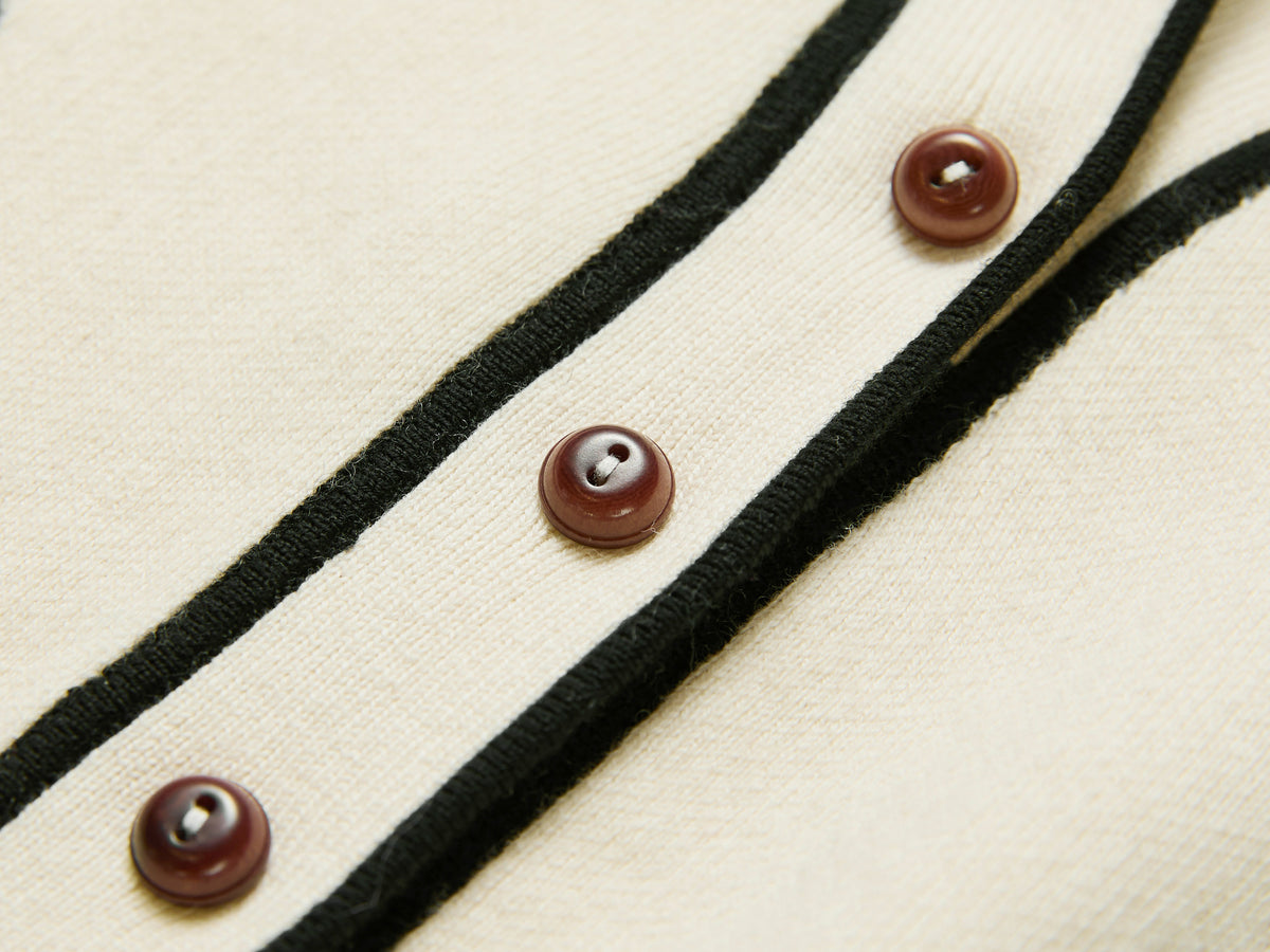 EP YAYING Cotton Cashmere Blended V-Neck Color-Block Knit Cardigan