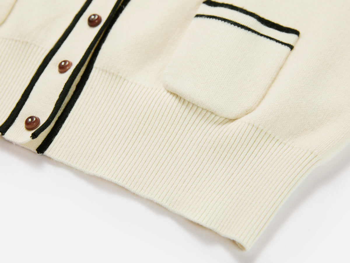 EP YAYING Cotton Cashmere Blended V-Neck Color-Block Knit Cardigan
