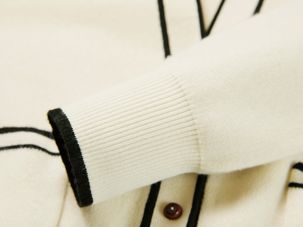 EP YAYING Cotton Cashmere Blended V-Neck Color-Block Knit Cardigan