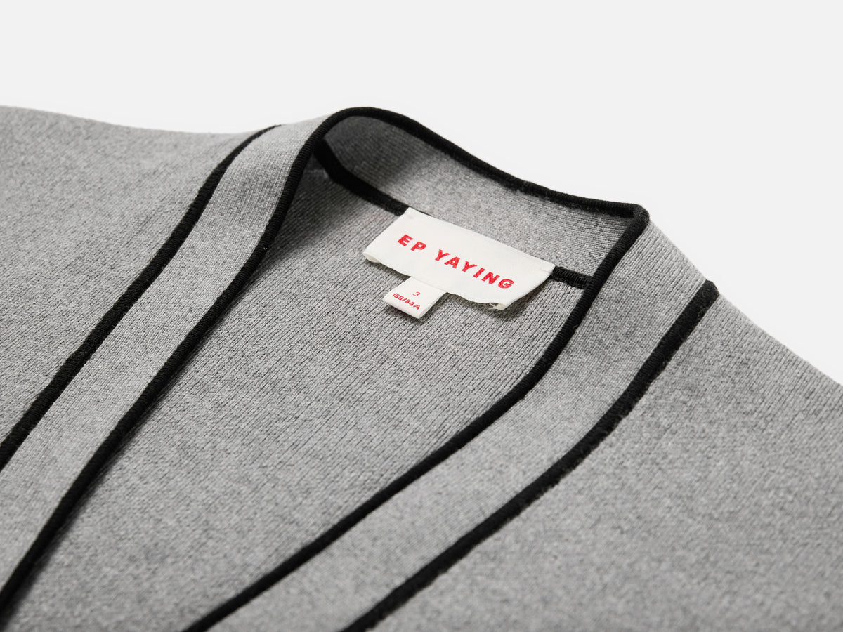 EP YAYING Cotton Cashmere Blended V-Neck Color-Block Knit Cardigan