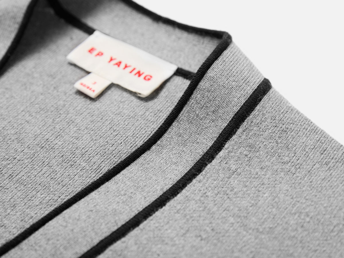 EP YAYING Cotton Cashmere Blended V-Neck Color-Block Knit Cardigan