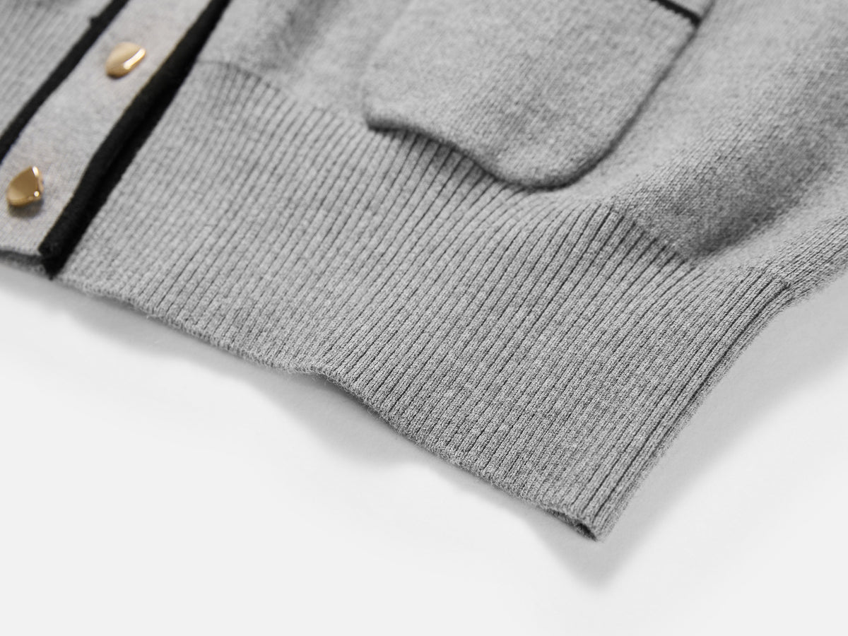 EP YAYING Cotton Cashmere Blended V-Neck Color-Block Knit Cardigan