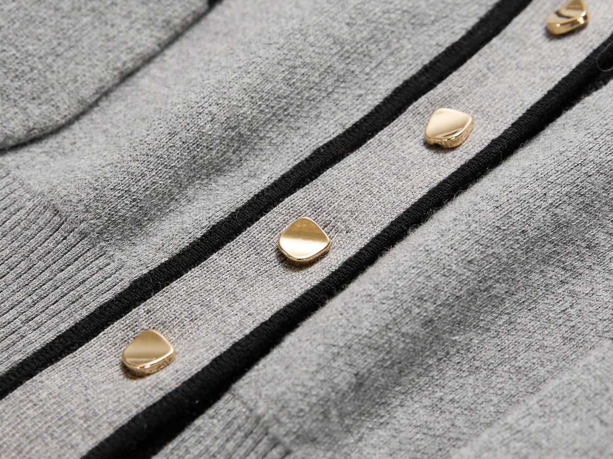 EP YAYING Cotton Cashmere Blended V-Neck Color-Block Knit Cardigan