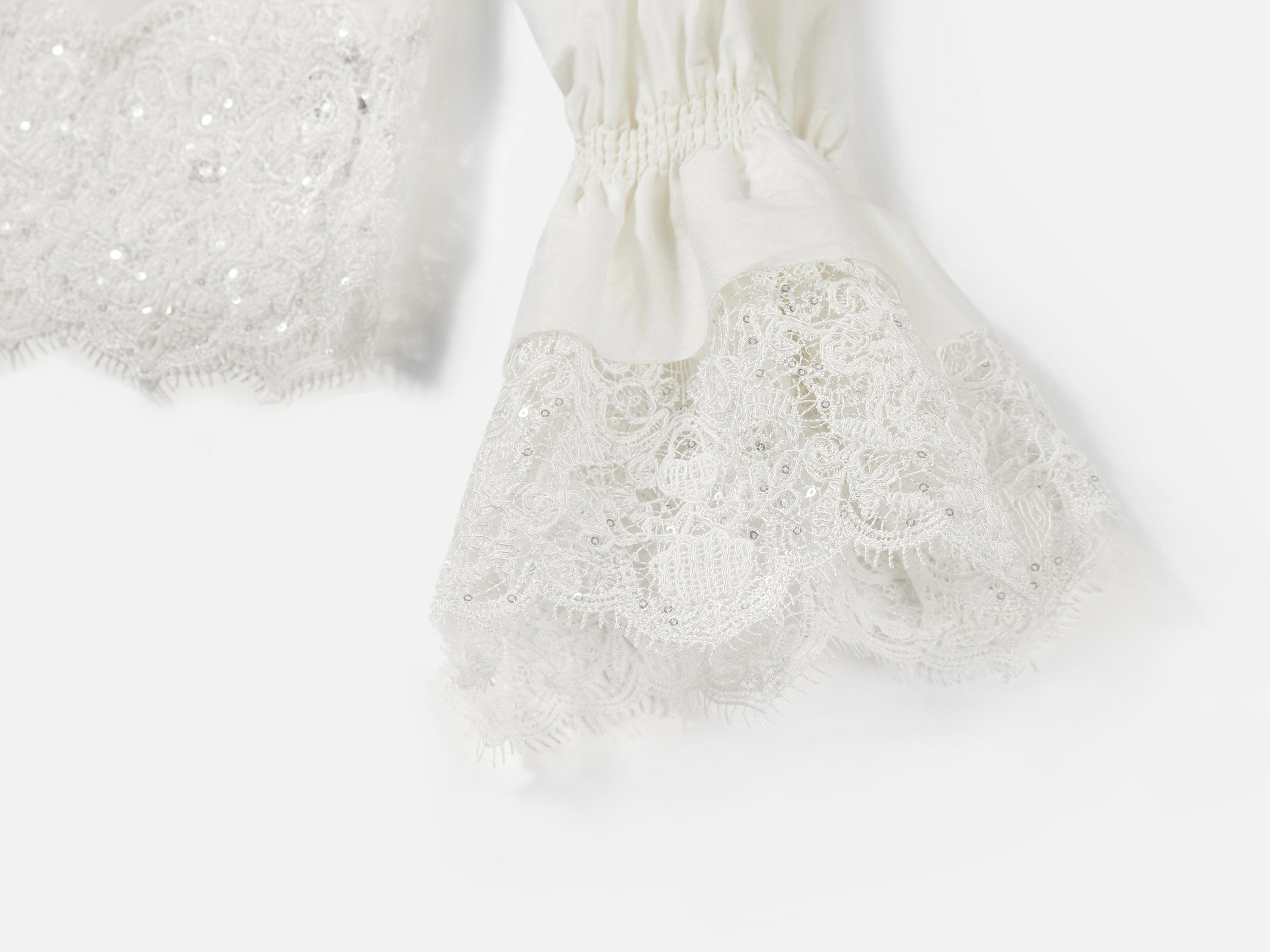 EP YAYING Lace-Splice Gathered High-Neck Blouse