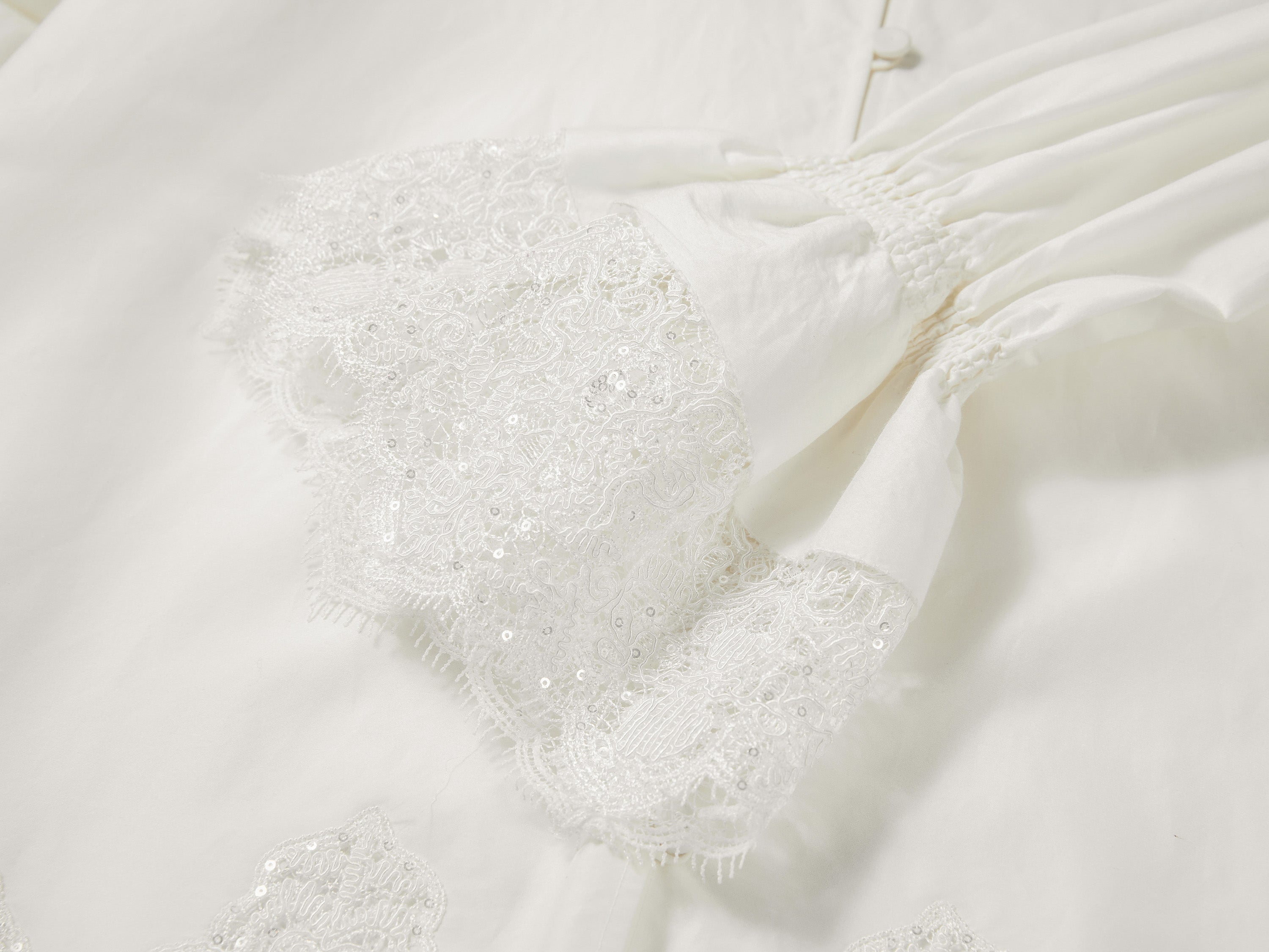 EP YAYING Lace-Splice Gathered High-Neck Blouse