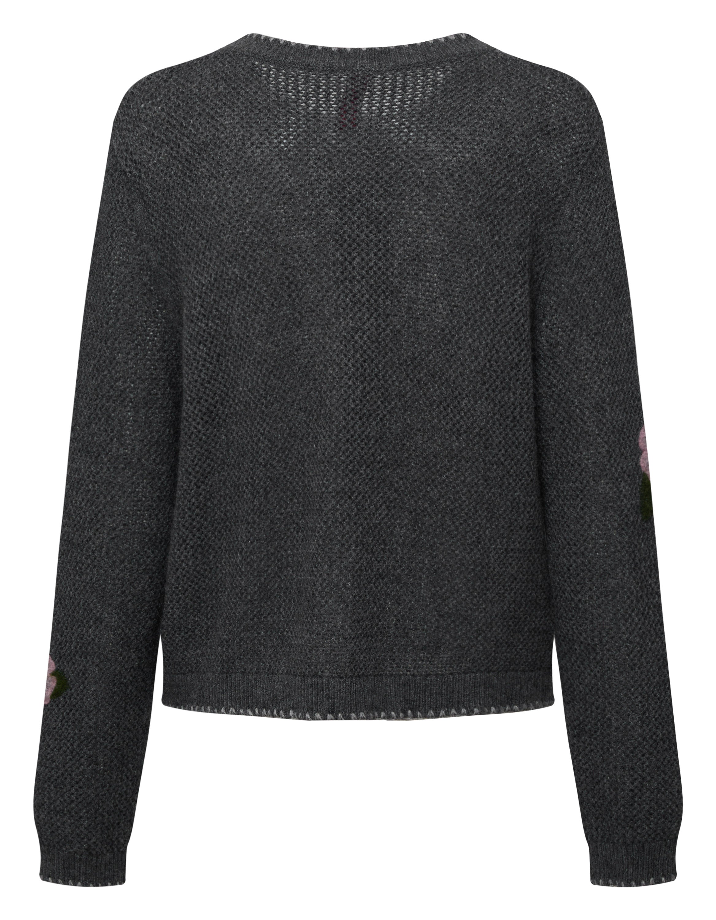 YAYING Crew Neck Flocked Cashmere Knit Cardigan