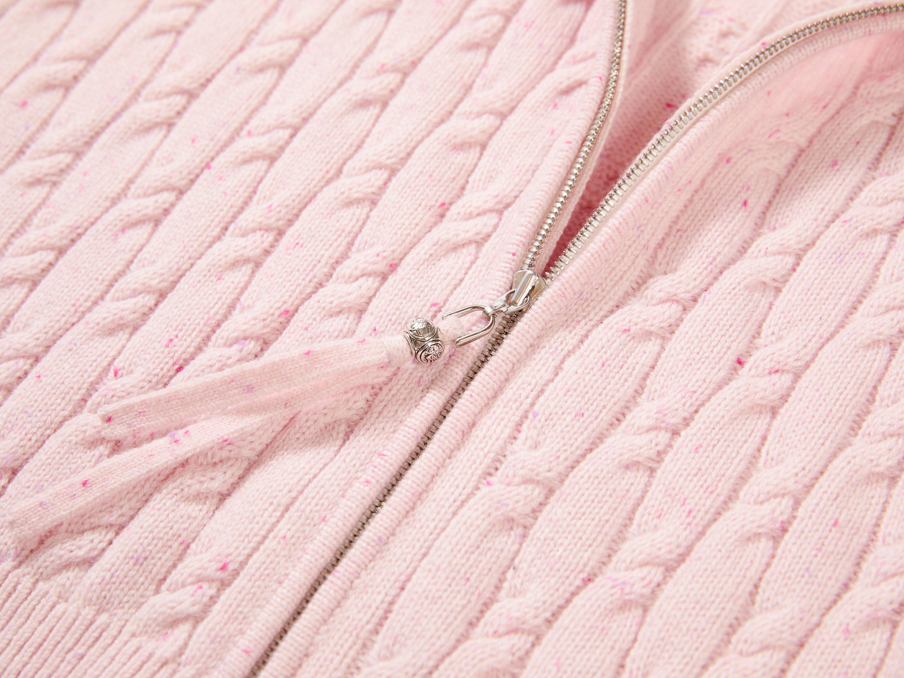 EP YAYING Cable-Knit Short Cardigan Coat