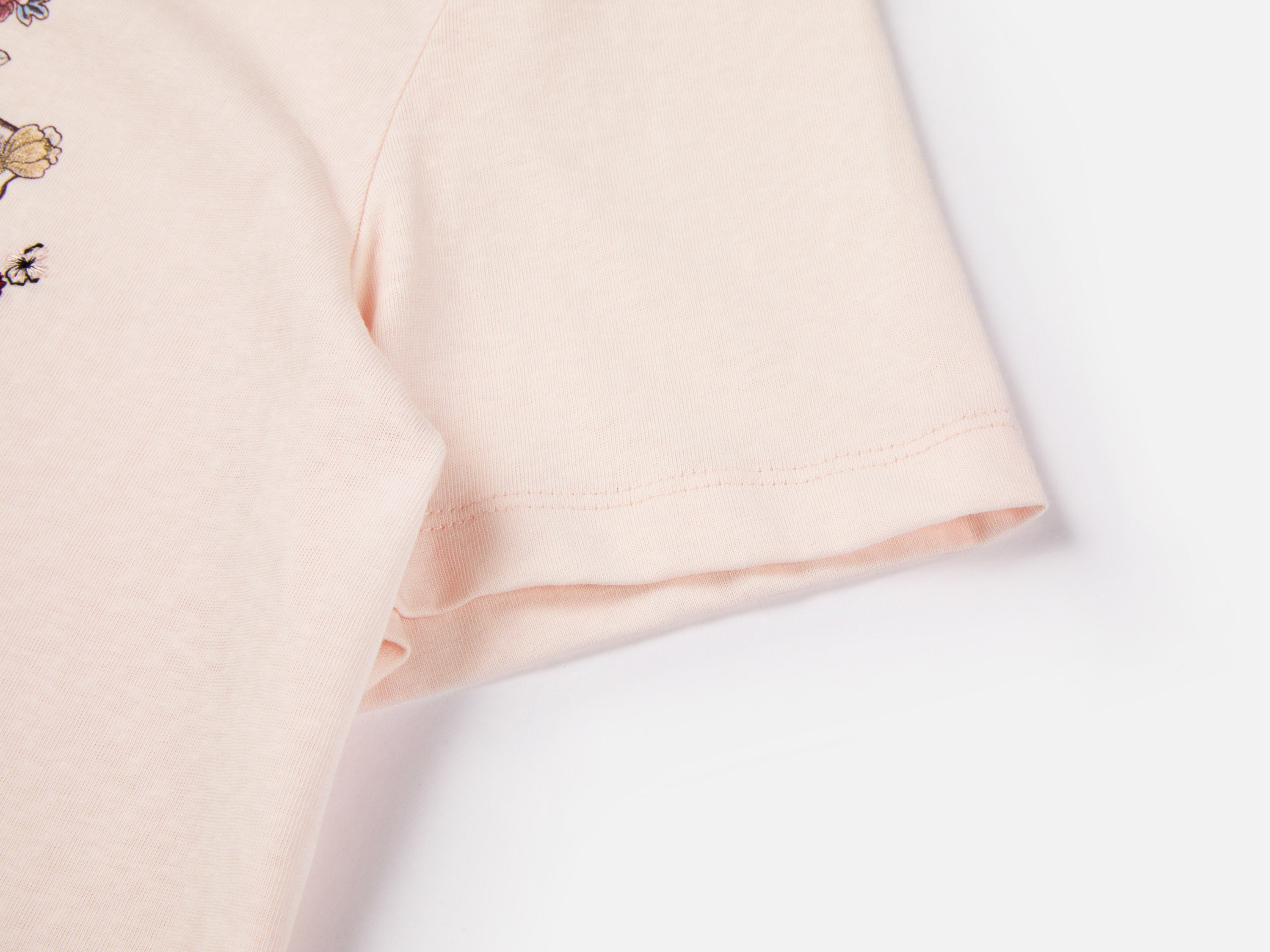 EP YAYING Bamboo Cotton Round Neck Embroidered Floral Short Sleeve Top